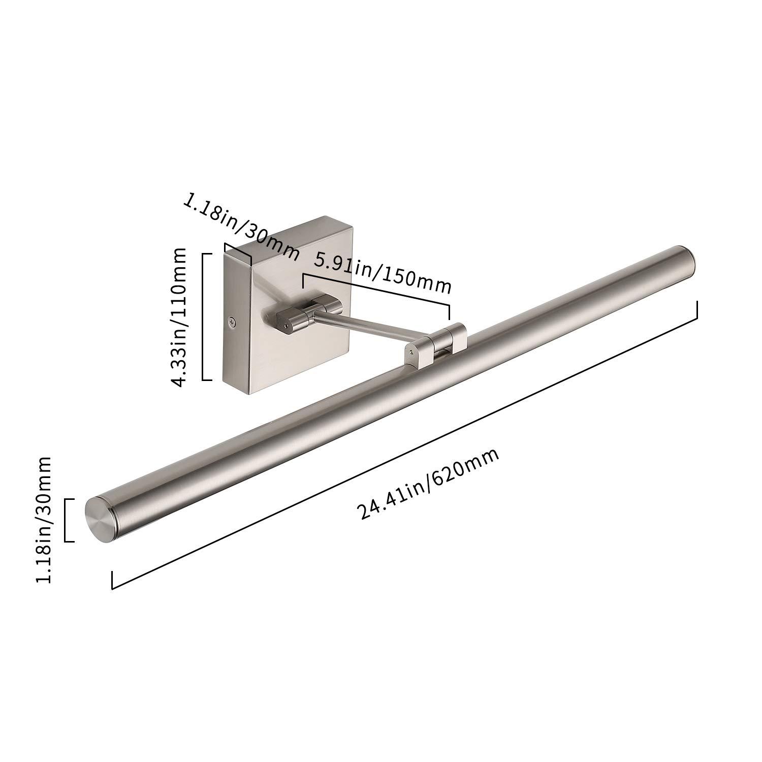 Joosenhouse Modern LED Picture Light Fixtures 24.4" Inch, Artwork Accent Lights with Single Swing Arm for Painting, Brushed Nickel, 14W (80W Eqv.), Warm White 3000K, Hardwire Connection…