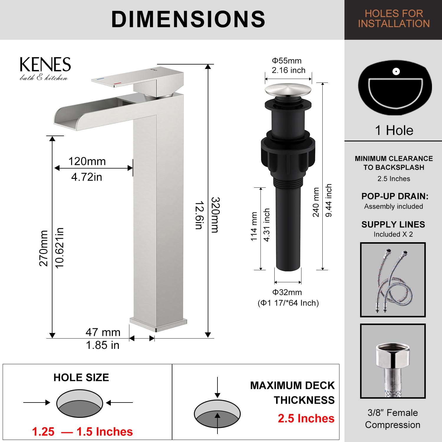 Matte Black Stainless Steel Tall Waterfall Bathroom Faucet