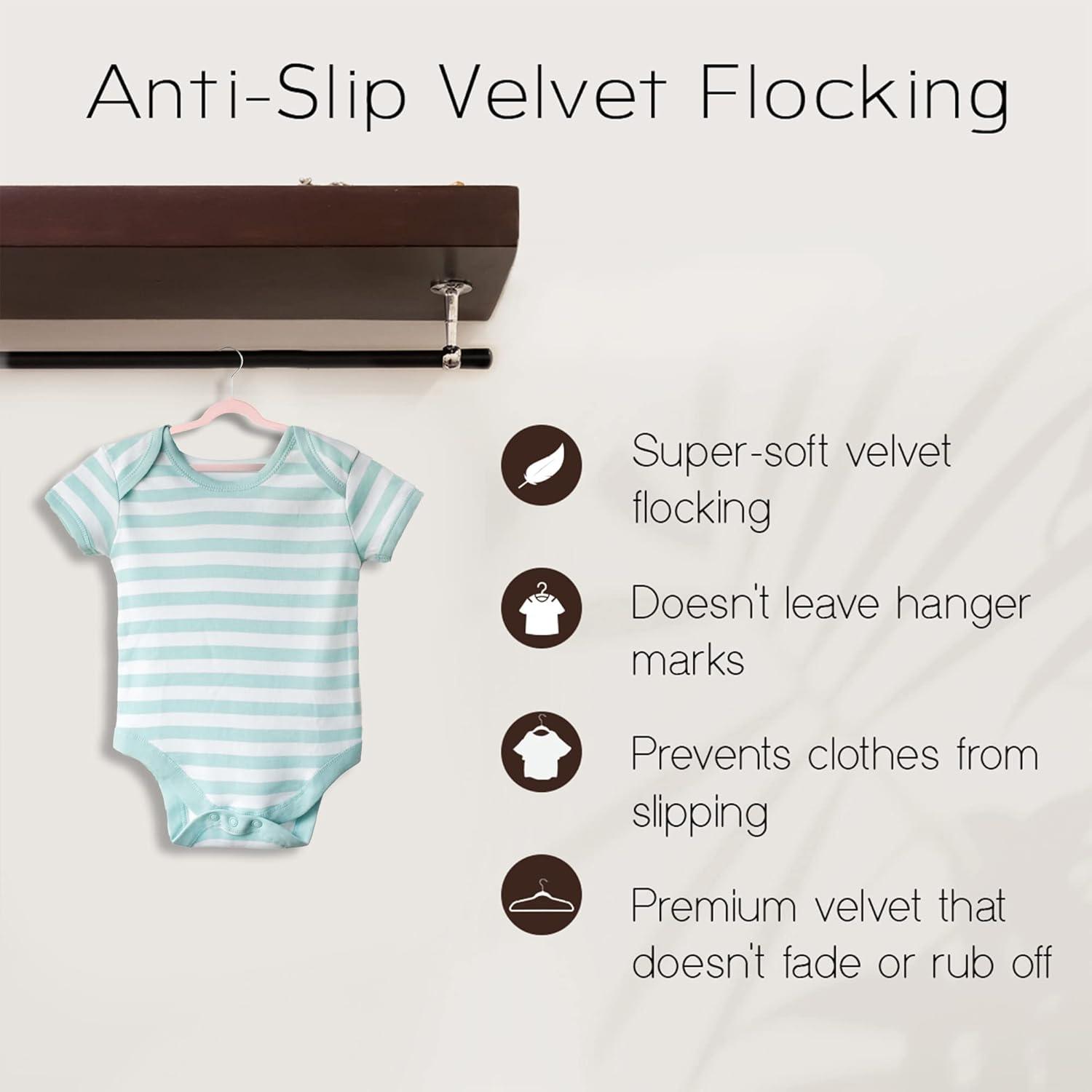 Sleek Pick Premium Baby Hanger, Velvet Hangers, 11”, 30 Pack, Non-Slip Baby Hangers, Space Saving, Infant Hanger, Ultra Slim, Closet Organization, Children Clothes Hanger, Closet Toddler Hangers-Pink