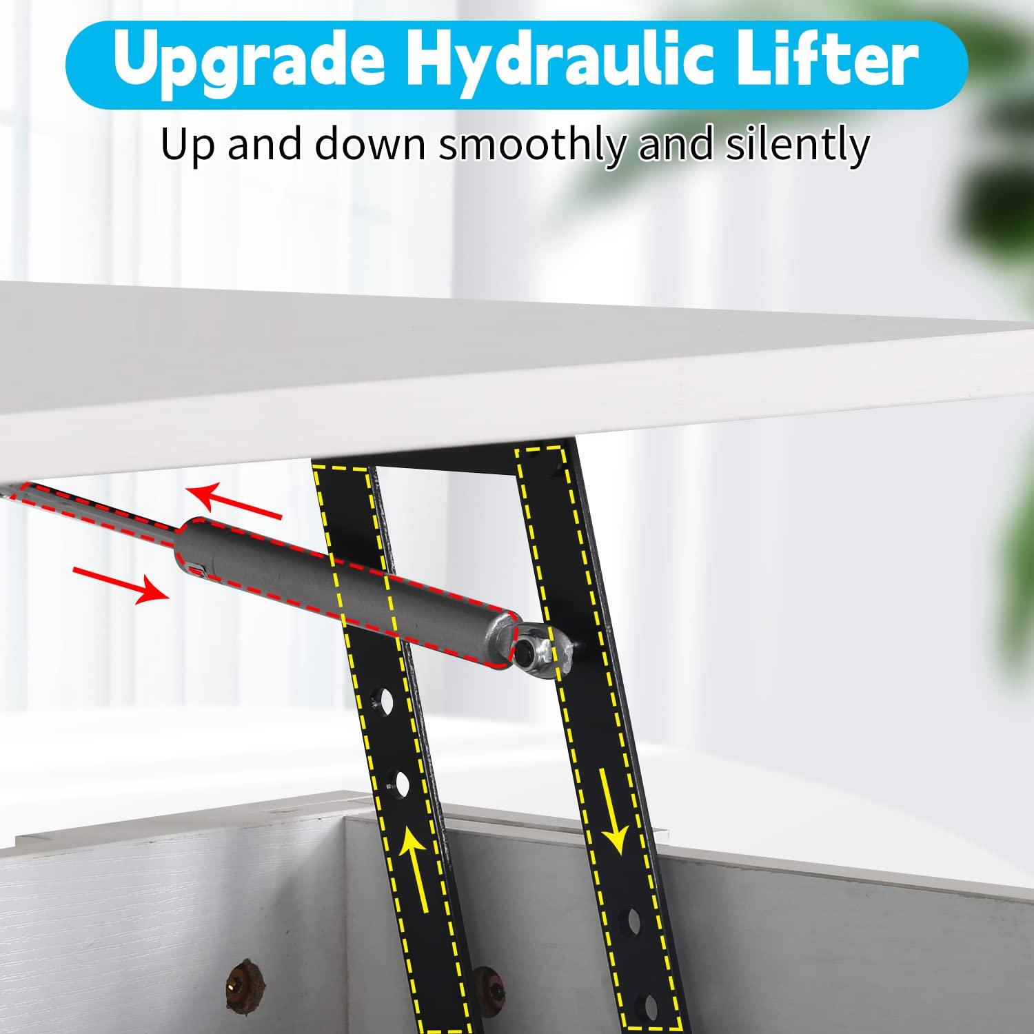 FDW Coffee Tables with Hidden Compartment and Storage Shelf Wooden Lift Tabletop Dining Table for Living Room Home (White)