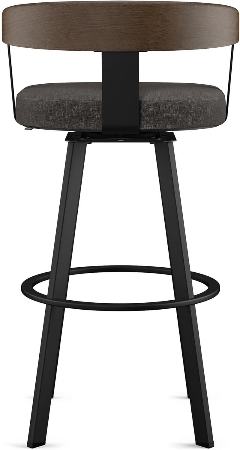30" Lars Barstool & Gray/Dark Brown - Amisco: Swivel, Upholstered, Metal Frame, Modern Design