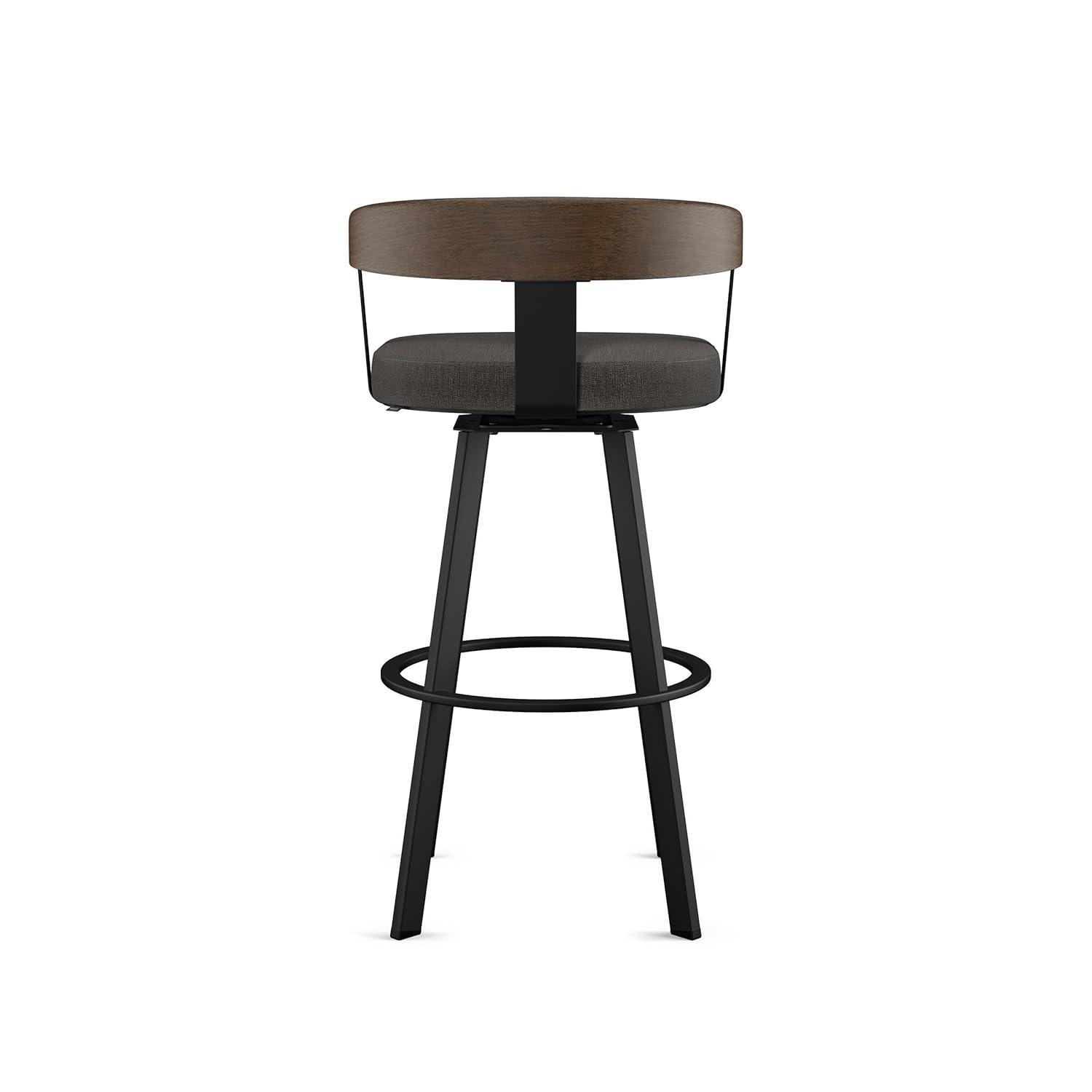 30" Lars Barstool & Gray/Dark Brown - Amisco: Swivel, Upholstered, Metal Frame, Modern Design