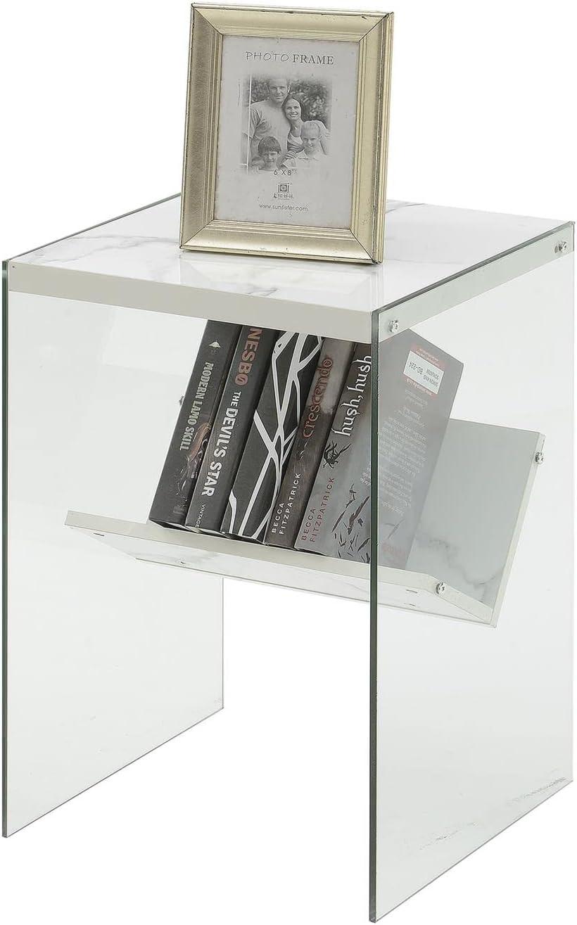 SoHo Chic White Faux Marble and Glass Rectangular End Table