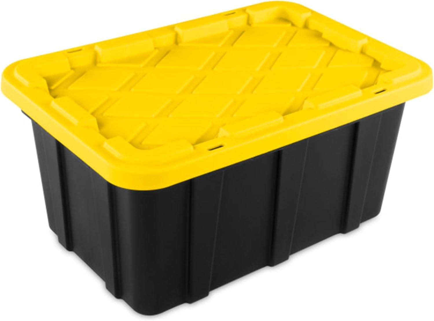 Sterilite 17 Gallon Black and Yellow Stackable Plastic Storage Totes, 6 Pack