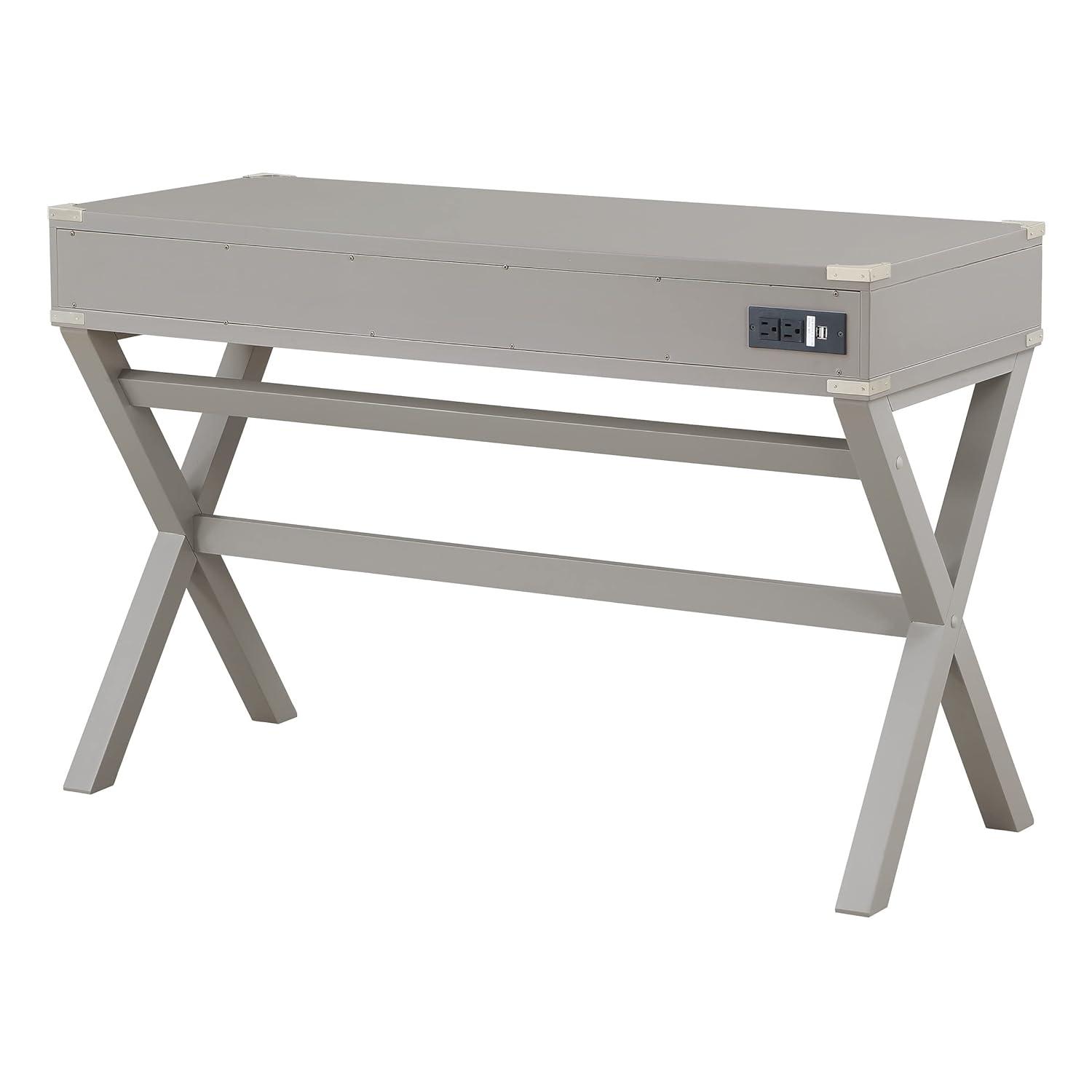 Wellington 46" Engineered Wood Desk with Power in Gray Finish