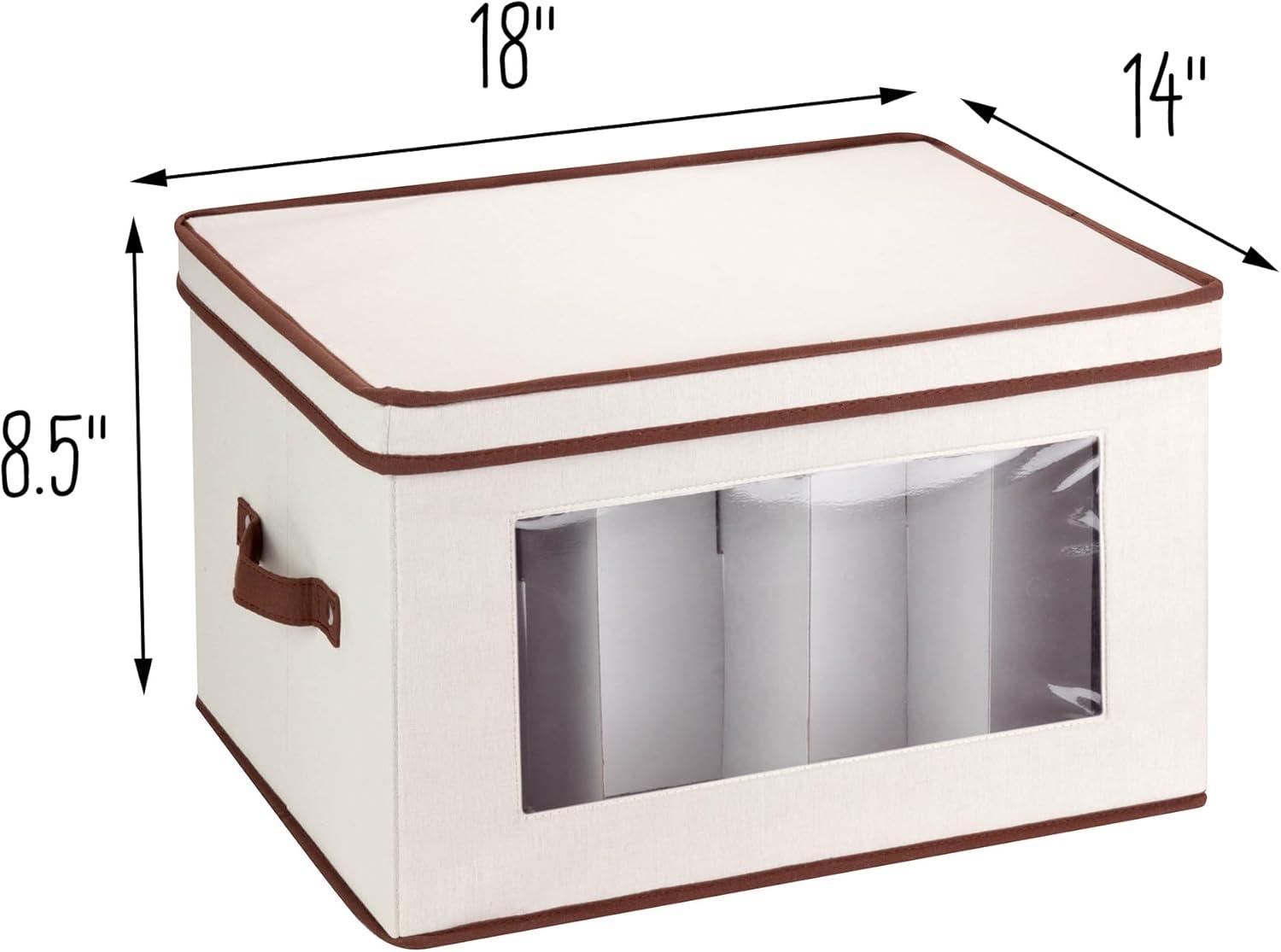 Honey-Can-Do Polyester Glassware Storage Box with Window and Removable Dividers, Natural