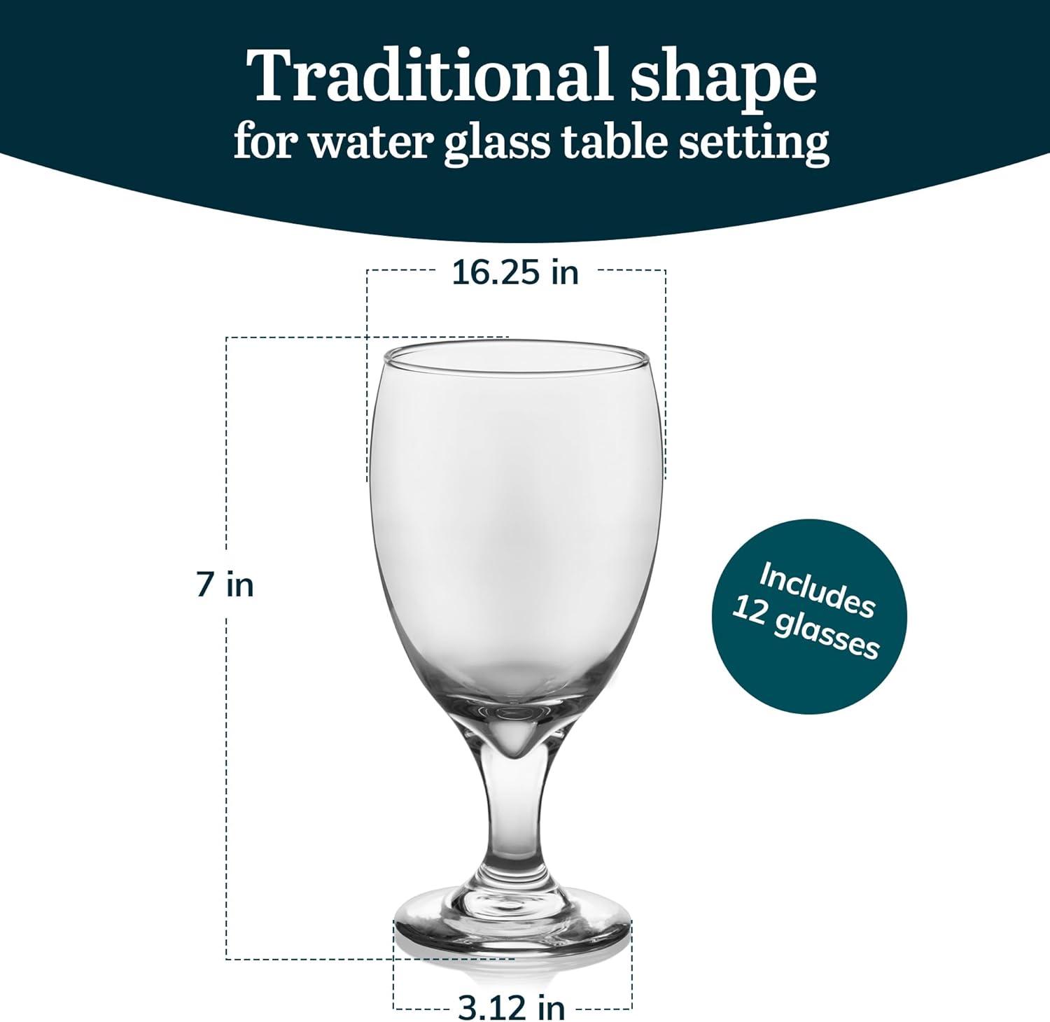 Classic Clear Glass Goblets Set of 12, Dishwasher Safe