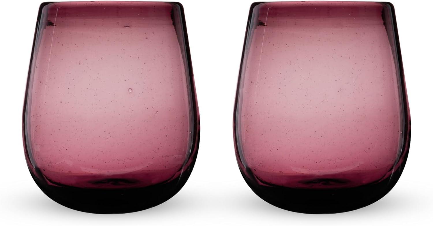 Segunda Vida Purple Hand Blown Stemless Wine Glasses Set