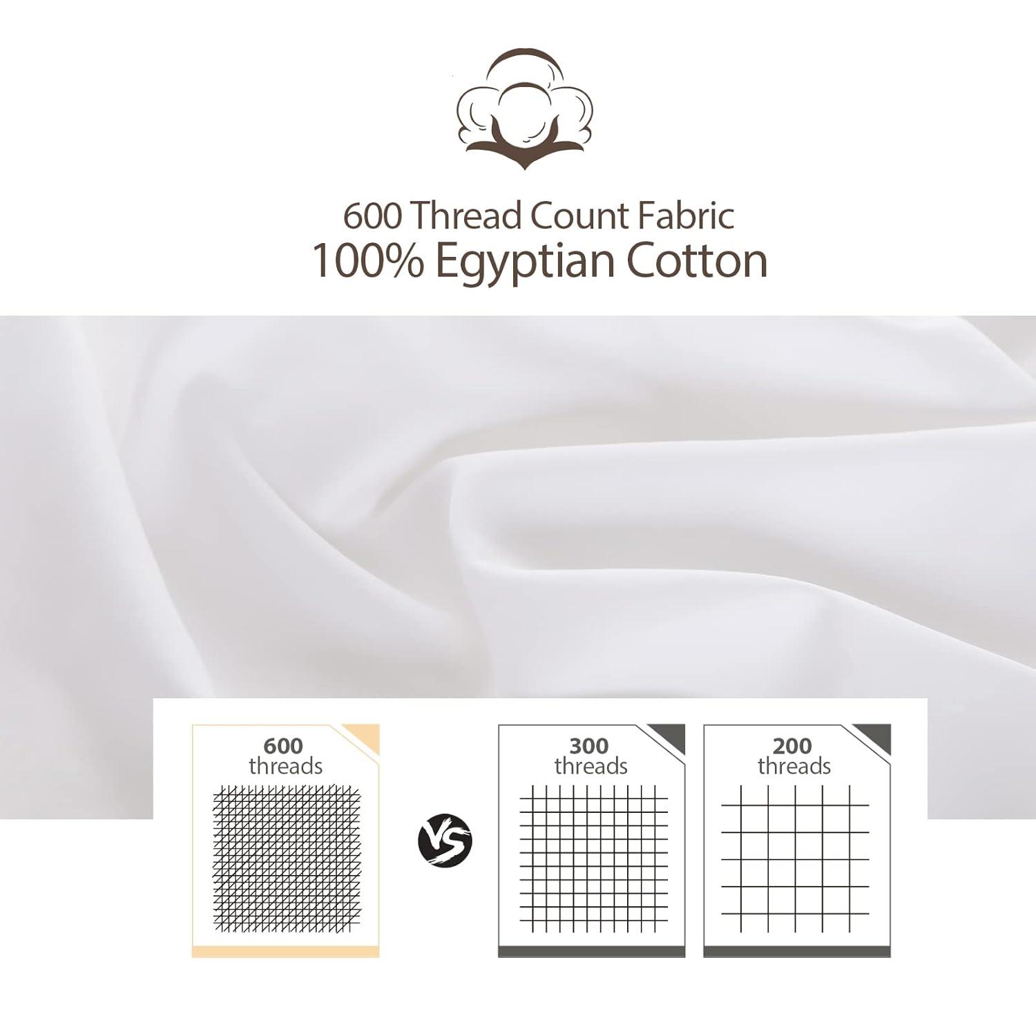 King Size 100% Egyptian Cotton Fitted Sheets 600 Thread Count 16" Deep Pocket, Ultra-Soft Hotel Luxury, Durable, Breathable and Comfy Bottom Sheet (1 Pack King Fitted Sheet, White)