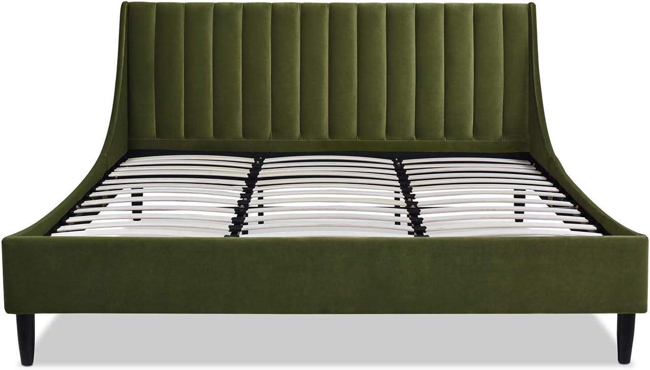 Aspen Vertical Tufted Headboard Platform Bed Set King Olive Green Velvet