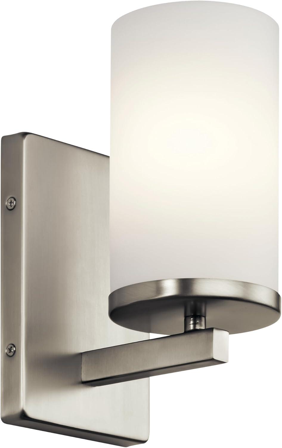 LfucQd Crosby 9.25" Wall Sconce in Brushed , 1-Light Contemporary Hallway or Bathroom Light with Etched Cased Opal Glass, (9.25" H x 4.5" W), 45495NI