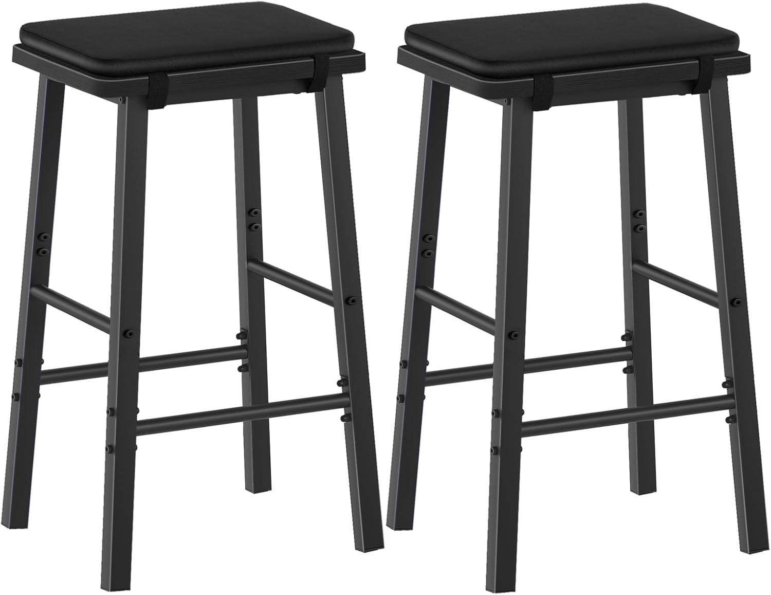 Bar Stools, Set of 2 Bar Chairs, Counter Height Stools, Upholstered Breakfast Bar Stools, for Dining Room, Kitchen Island, Tavern, Black BY02L2BK