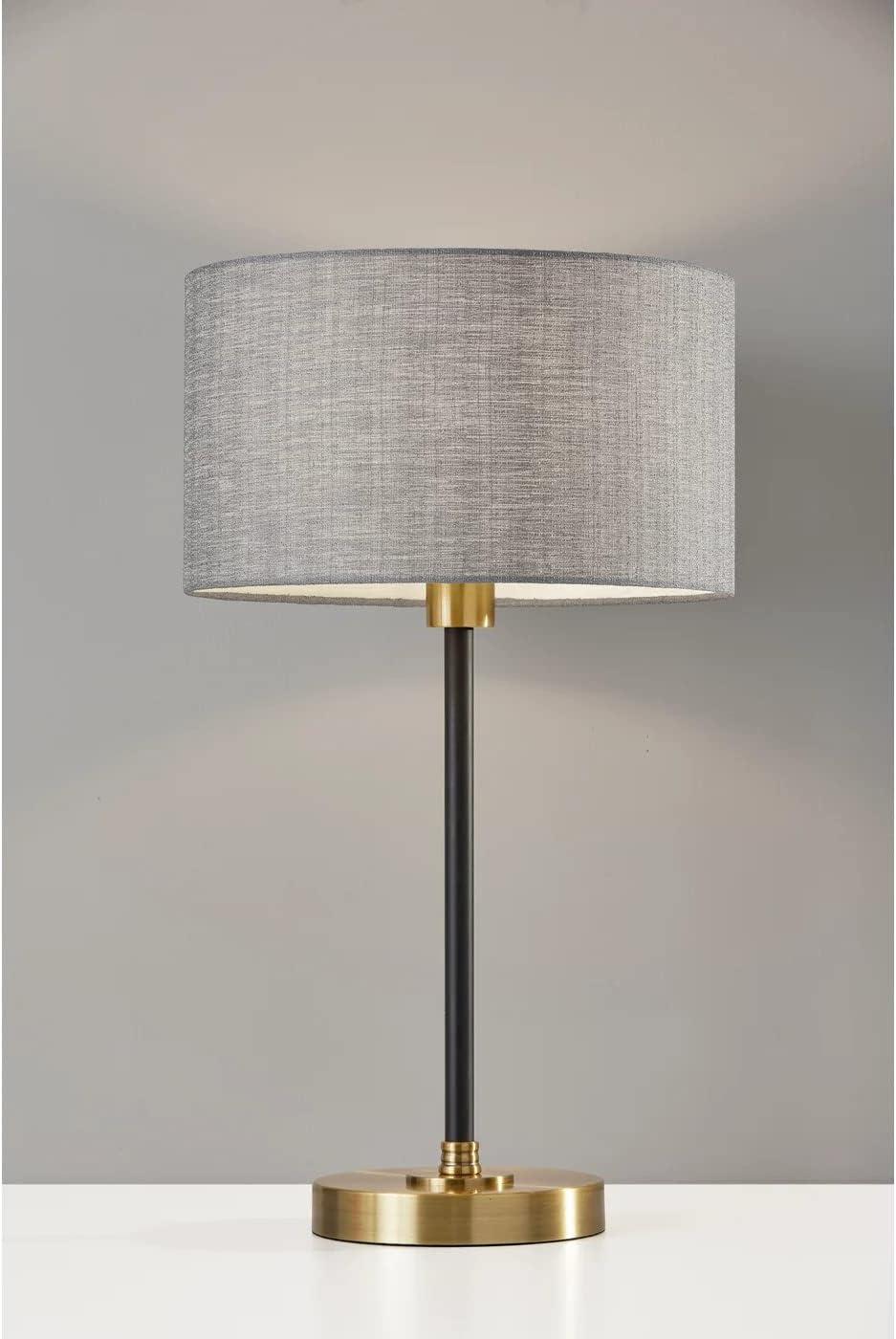 59" 3-way Bergen Floor Lamp Black - Adesso: Mid-Century, Antique Brass Mix, Gray Shade