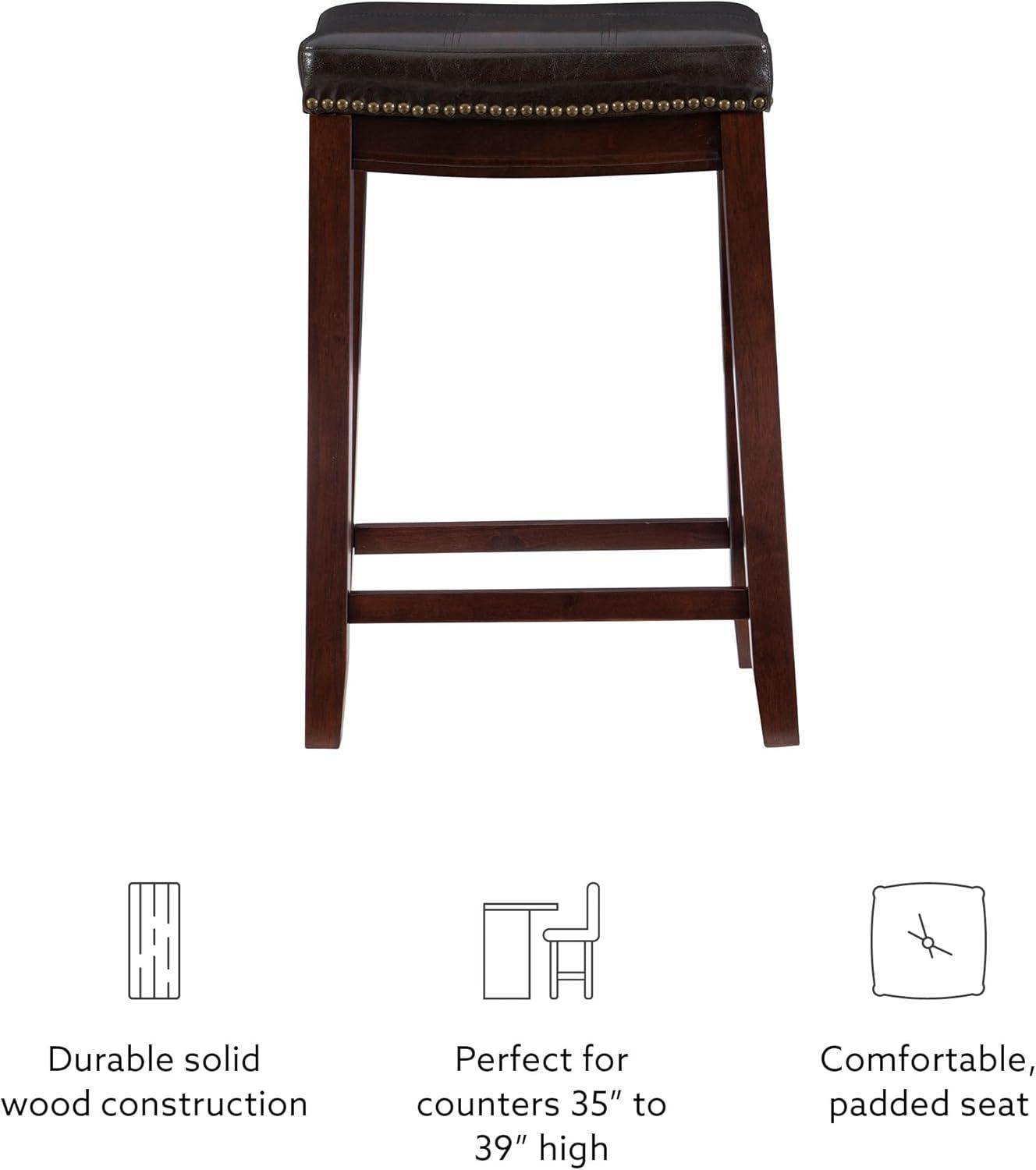 Linon 26" Claridge Backless Wood Counter Stool, Dark Brown Finish with Brown Faux Leather Fabric