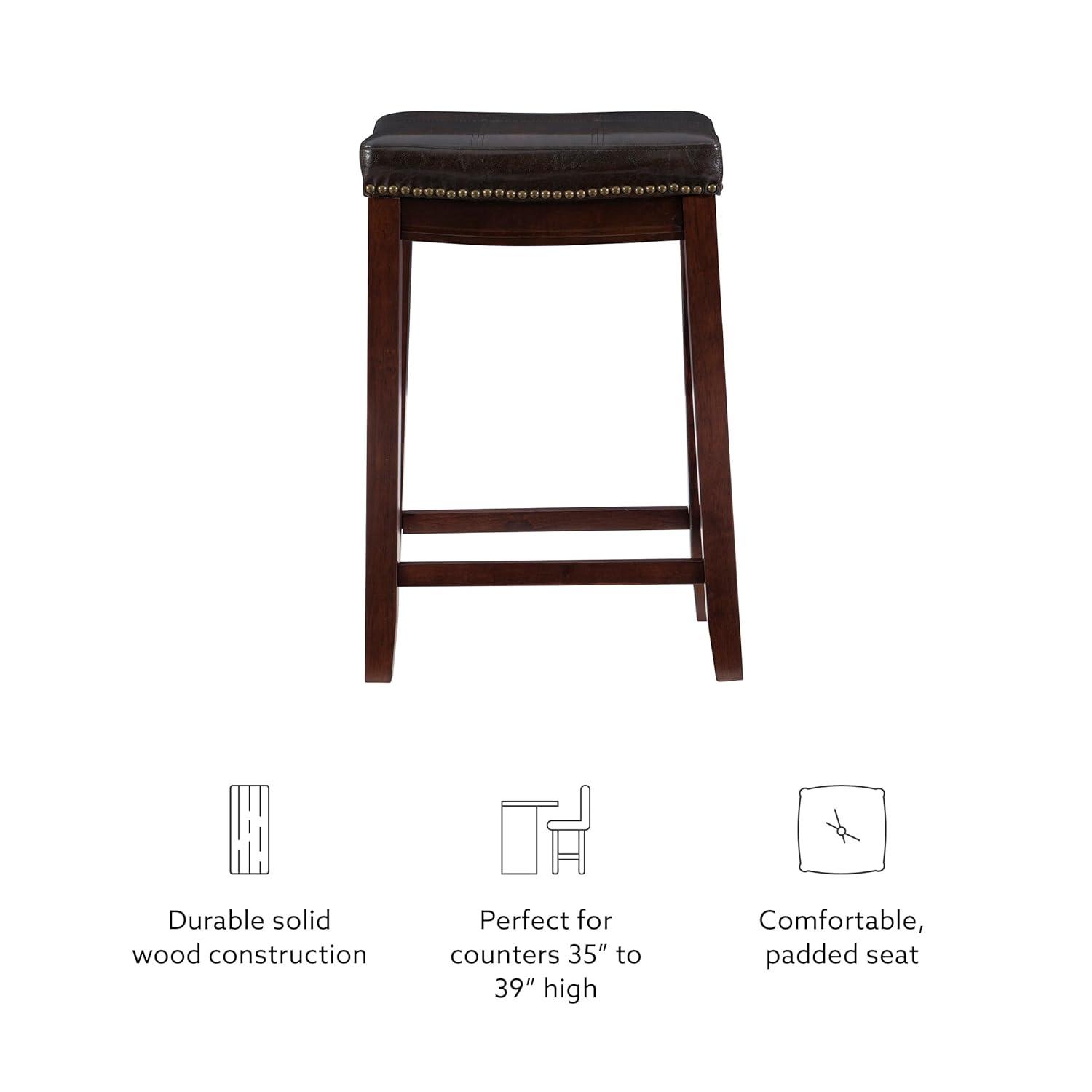 Linon 26" Claridge Backless Wood Counter Stool, Dark Brown Finish with Brown Faux Leather Fabric
