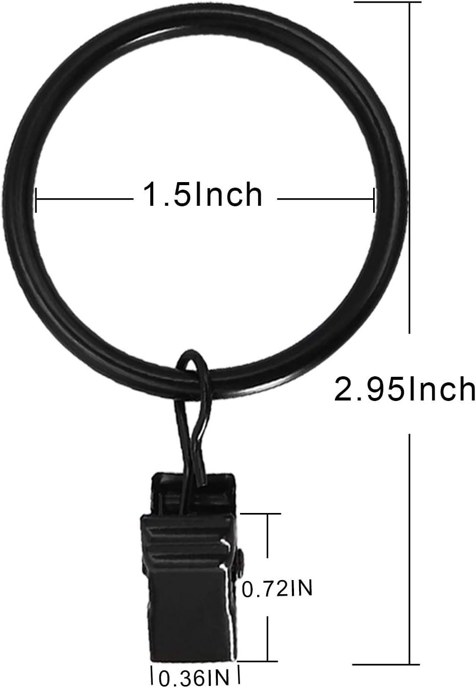 40 Pack Curtain Rings with Clips, Drapery Clips with Rings, Hangers Drapes Rings 1.26 Inch Interior Diameter, Fits up to 1 Inch Curtain Rod, Vintage Black Black 1.26" I D 40 Pack