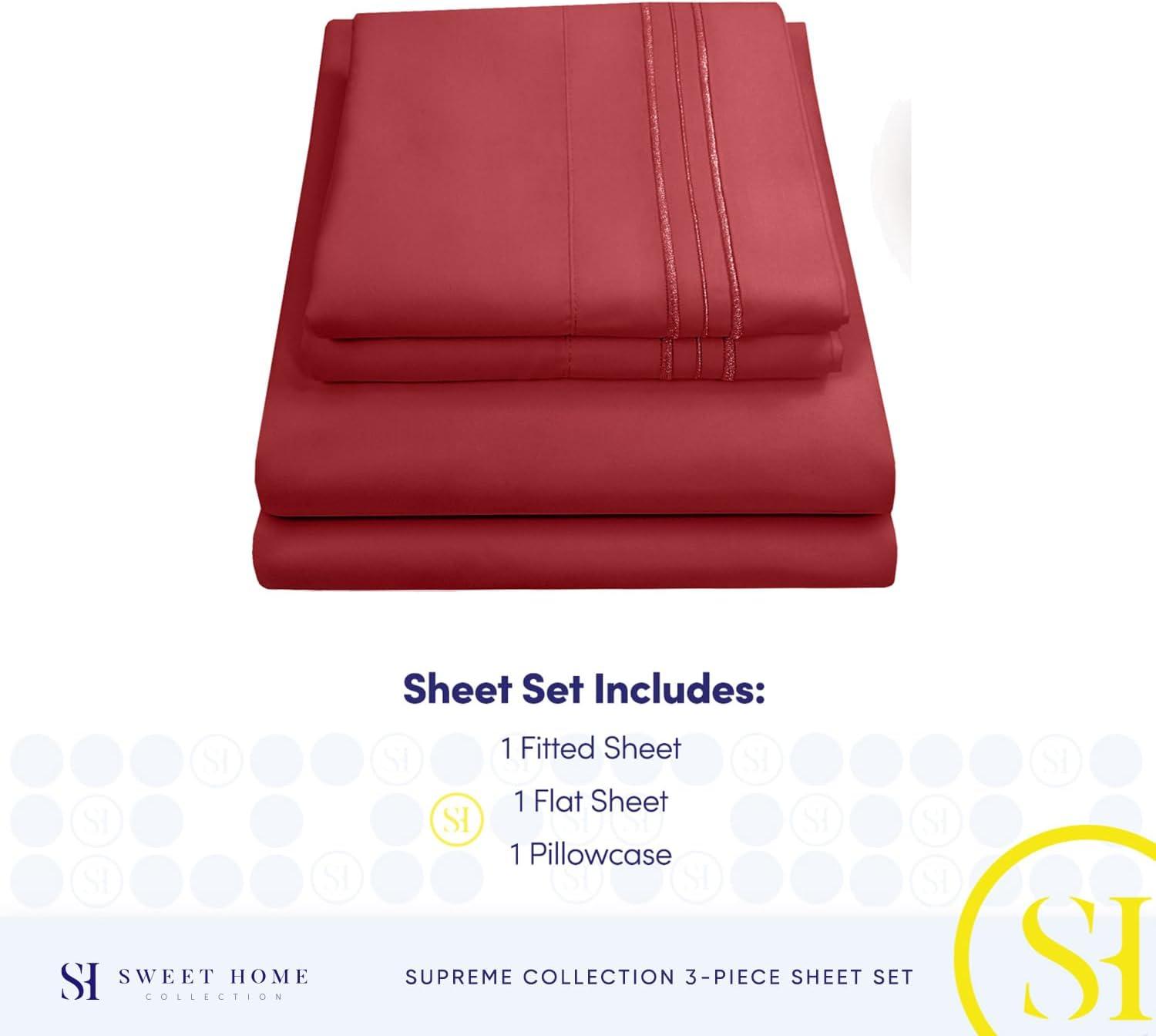 Sweet Home Collection 1800 Series Bed Sheets - Extra Soft Microfiber Deep Pocket Sheet Set - Burgundy, Twin