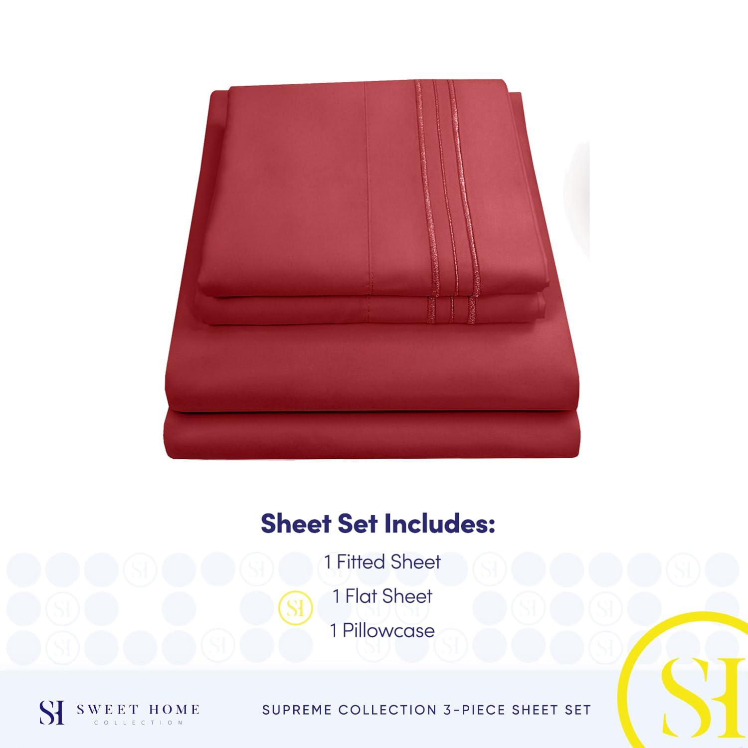 Sweet Home Collection 1800 Series Bed Sheets - Extra Soft Microfiber Deep Pocket Sheet Set - Burgundy, Twin