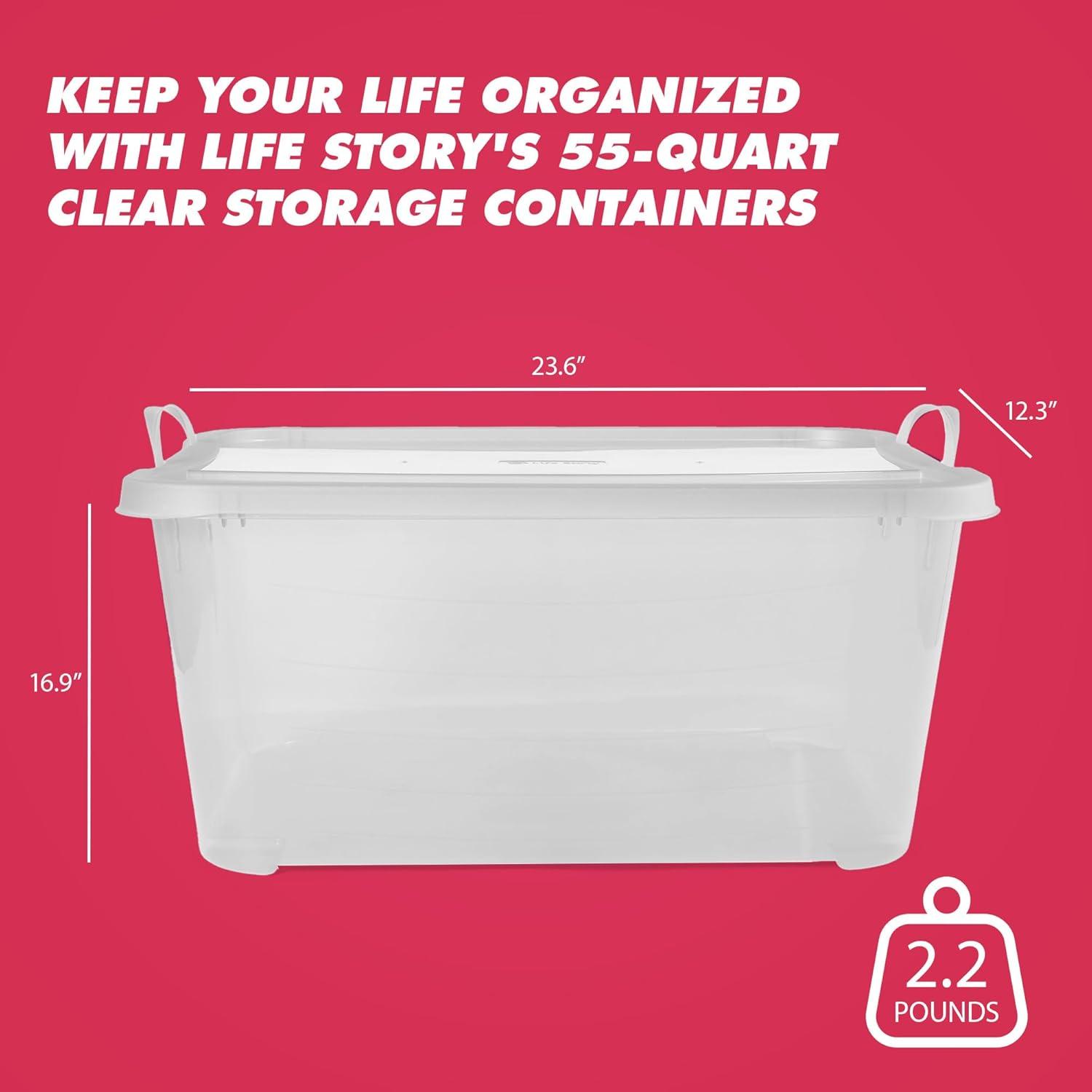 Life Story Multi-Purpose 55 Quart Stackable Storage Container with Secure Snapping Lids for Home Organization