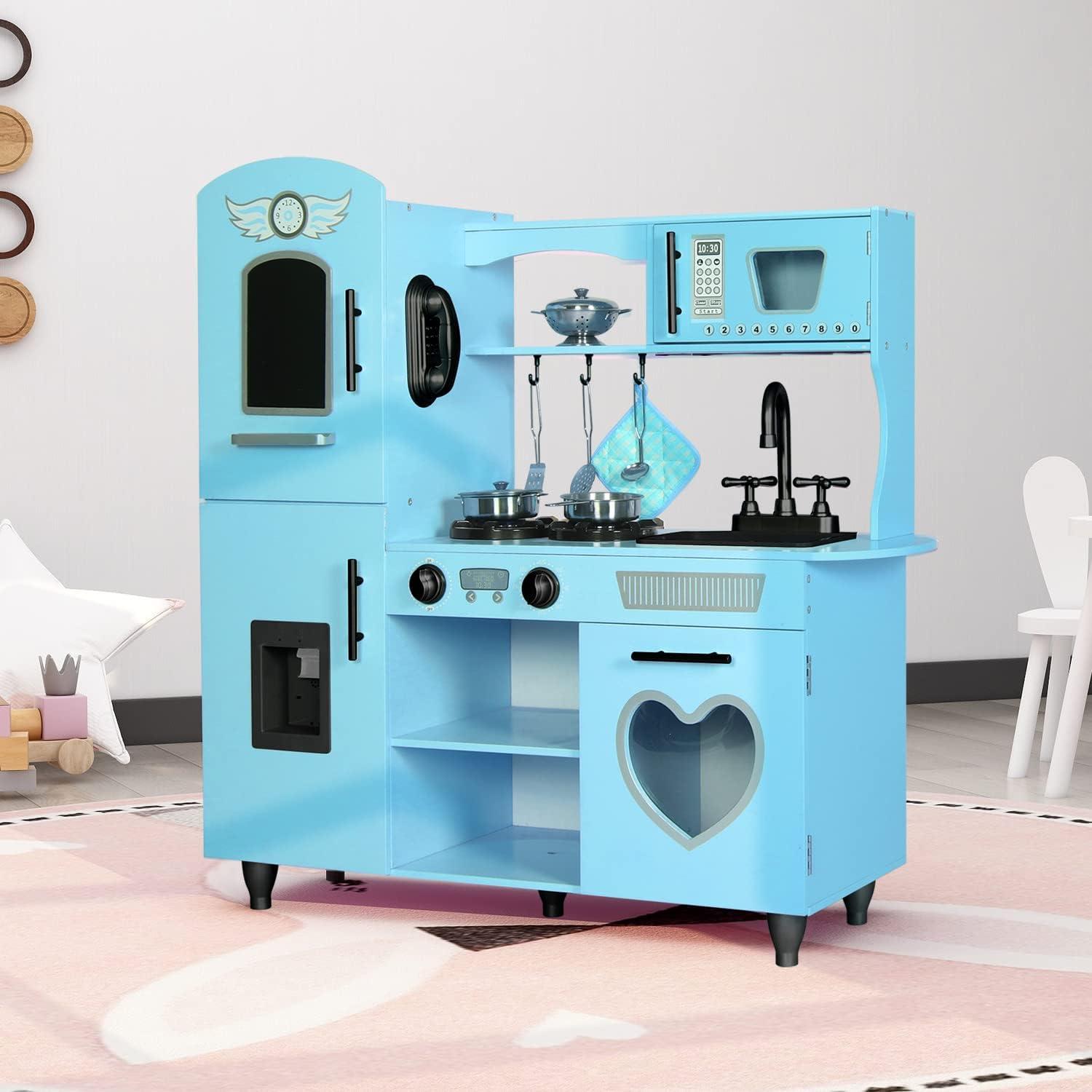 TaoHFE Play Kitchen, Pink Kids Kitchen Set for Girls Kitchen Set for Kids Ages 6-8 Gift Toddler Kitchen Set for Kid Age 3+ Kitchen Playset with Lights & Sounds Wooden Toy Kitchen Playset Gift