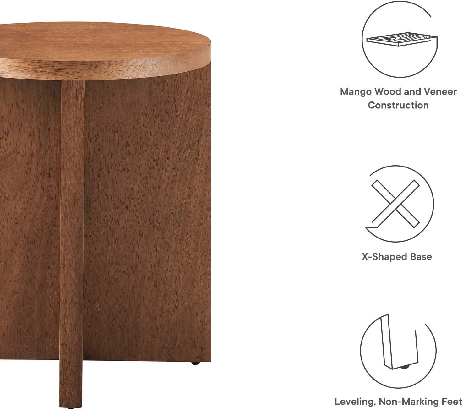 Silas Round Walnut Wood Side Table with X-Frame Base