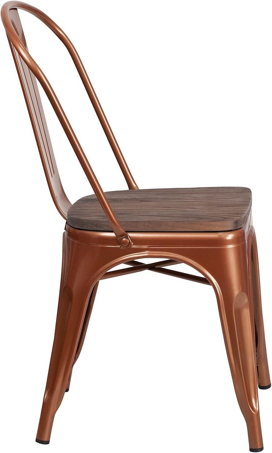 Copper Metal Stackable Dining Chair with Wood Seat