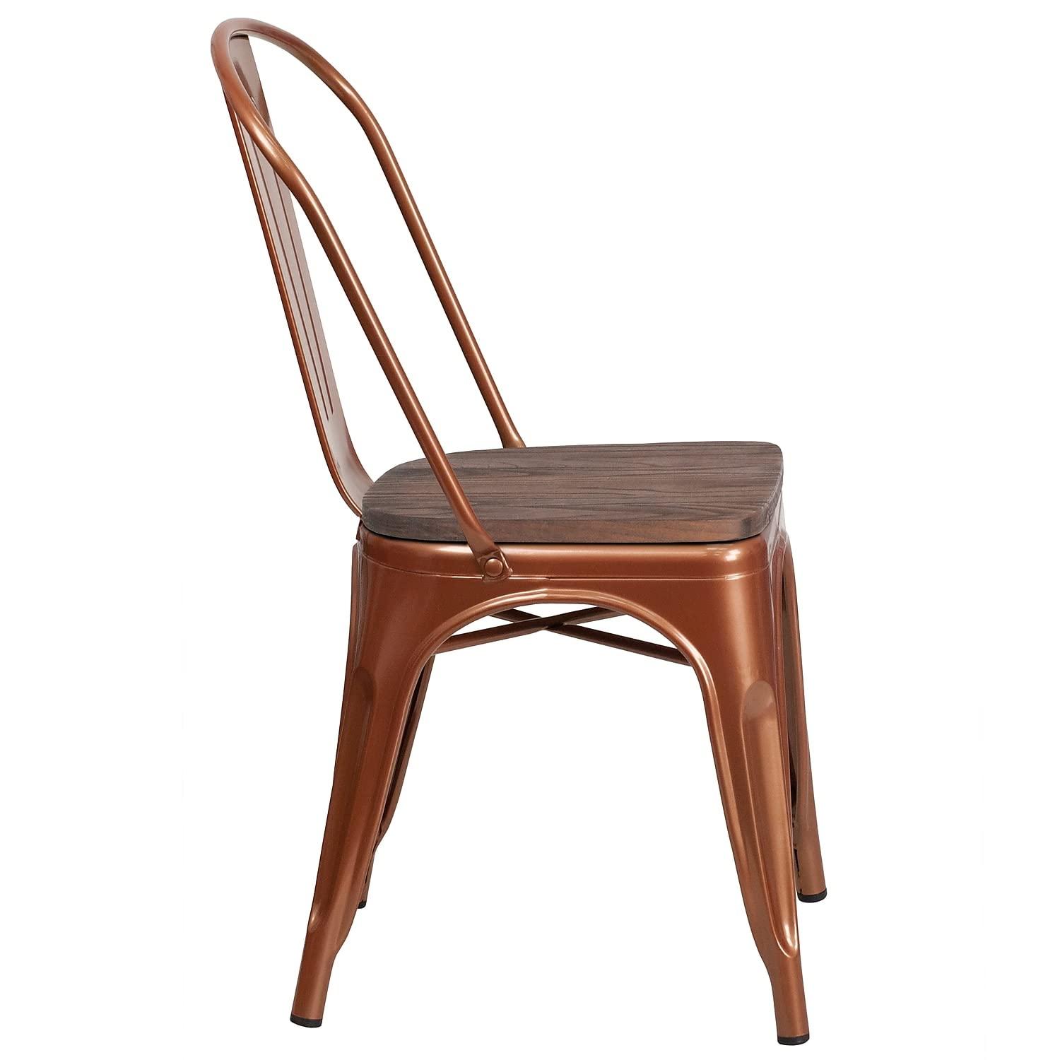 Flash Furniture Mint Green Metal Stackable Chair with Wood Seat