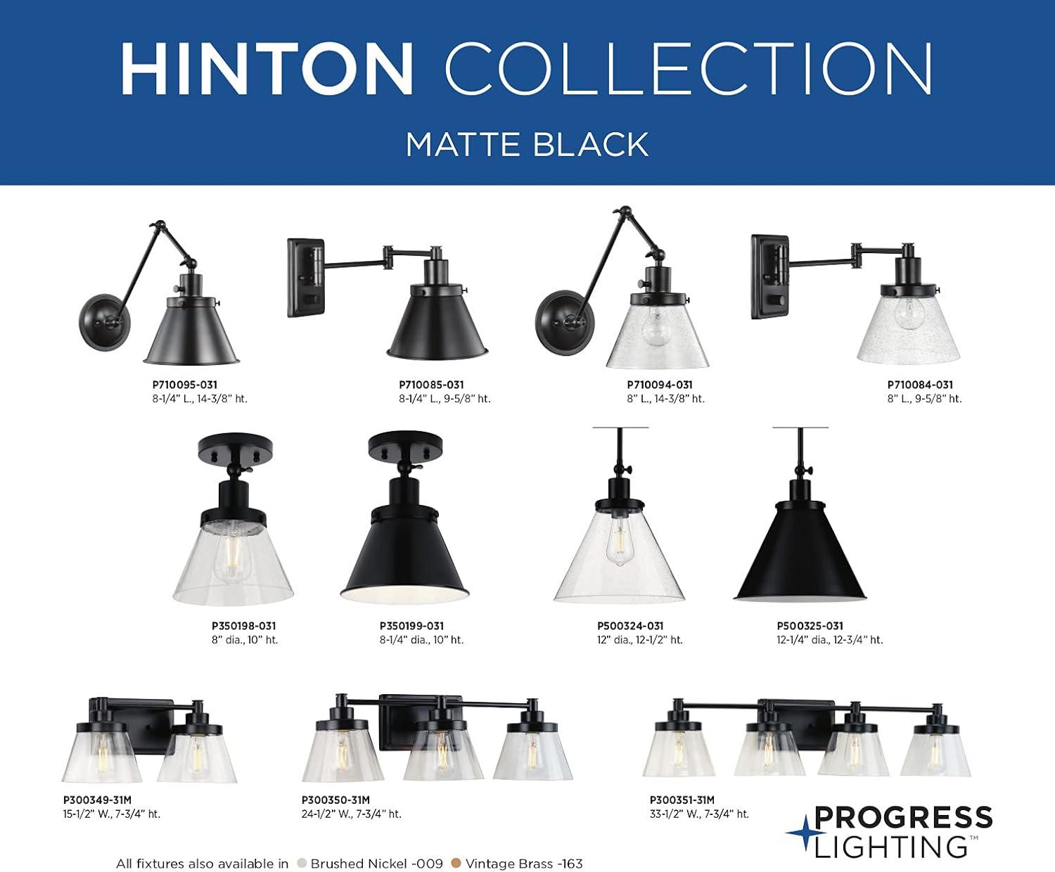 Progress Lighting Hinton 1-Light Industrial Pendant Light, Matte Black, Seeded Glass Shade