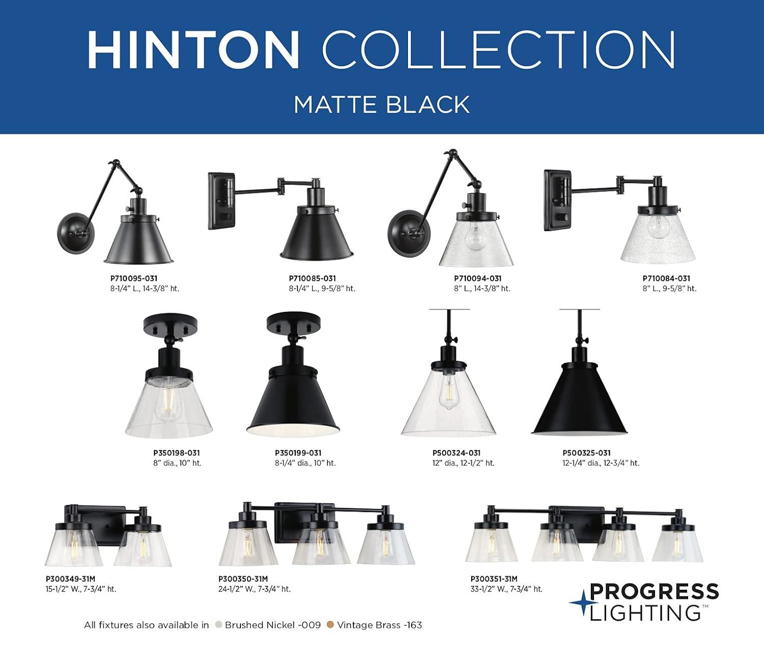 Progress Lighting Hinton 1-Light Industrial Pendant Light, Matte Black, Seeded Glass Shade