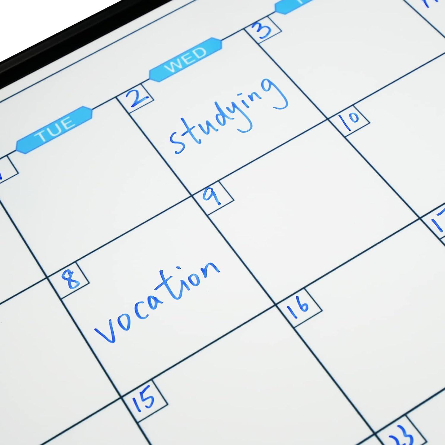 JILoffice Magnetic Calendar Whiteboard & Bulletin Corkboard Combination, Combo Board 24 x 18 Inch, Black Aluminum Frame Wall Mounted Board for Office Home and School with 10 Push Pins