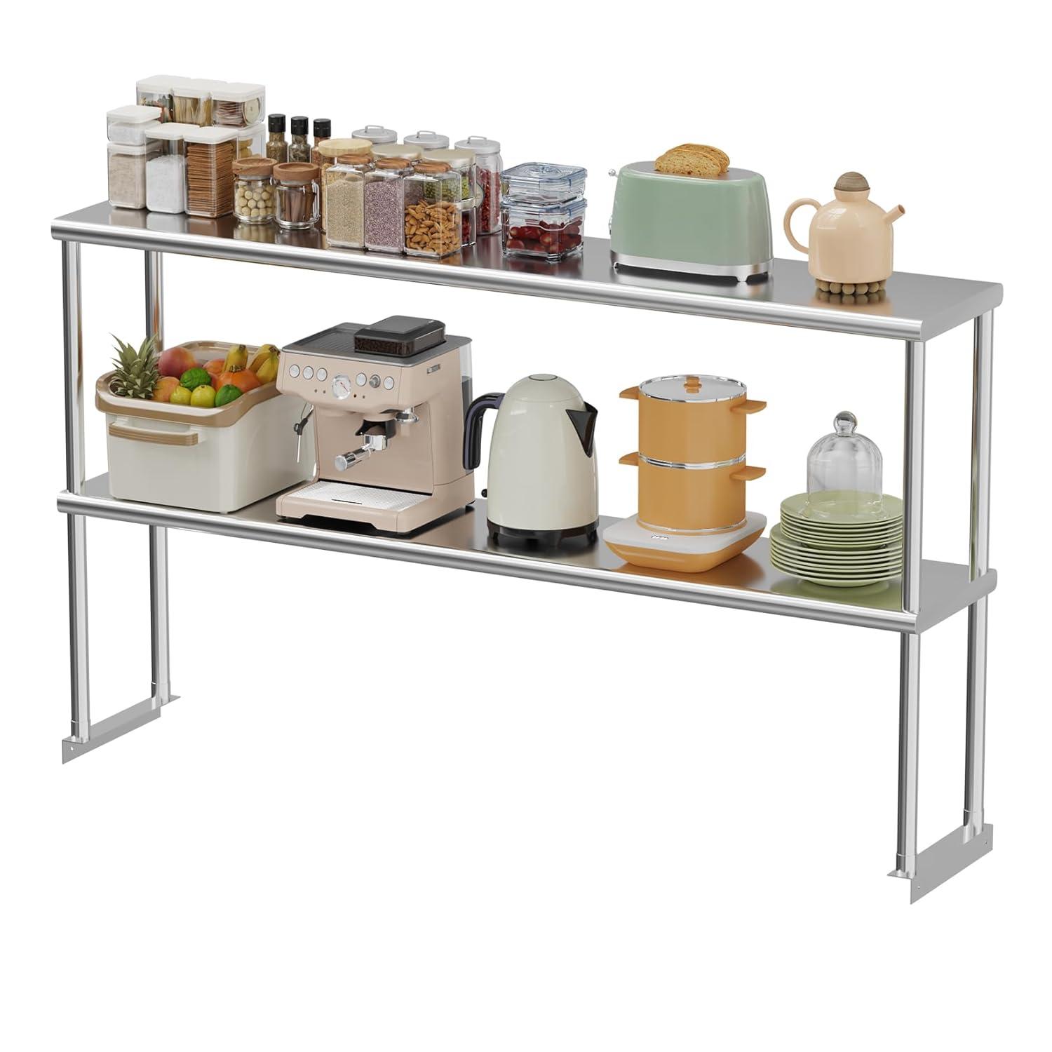 Stainless Steel Adjustable Double Deck Overshelf for Prep Table, 12'' x 60''