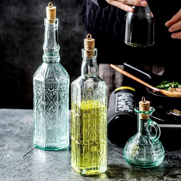 Bormioli Rocco Set Of 2 Country Home Fiesole Bottle, 24-ounce With All Natural Cork Lid, Blue-green Tinted Star Glass, Elegant And Floral Design Made In Italy