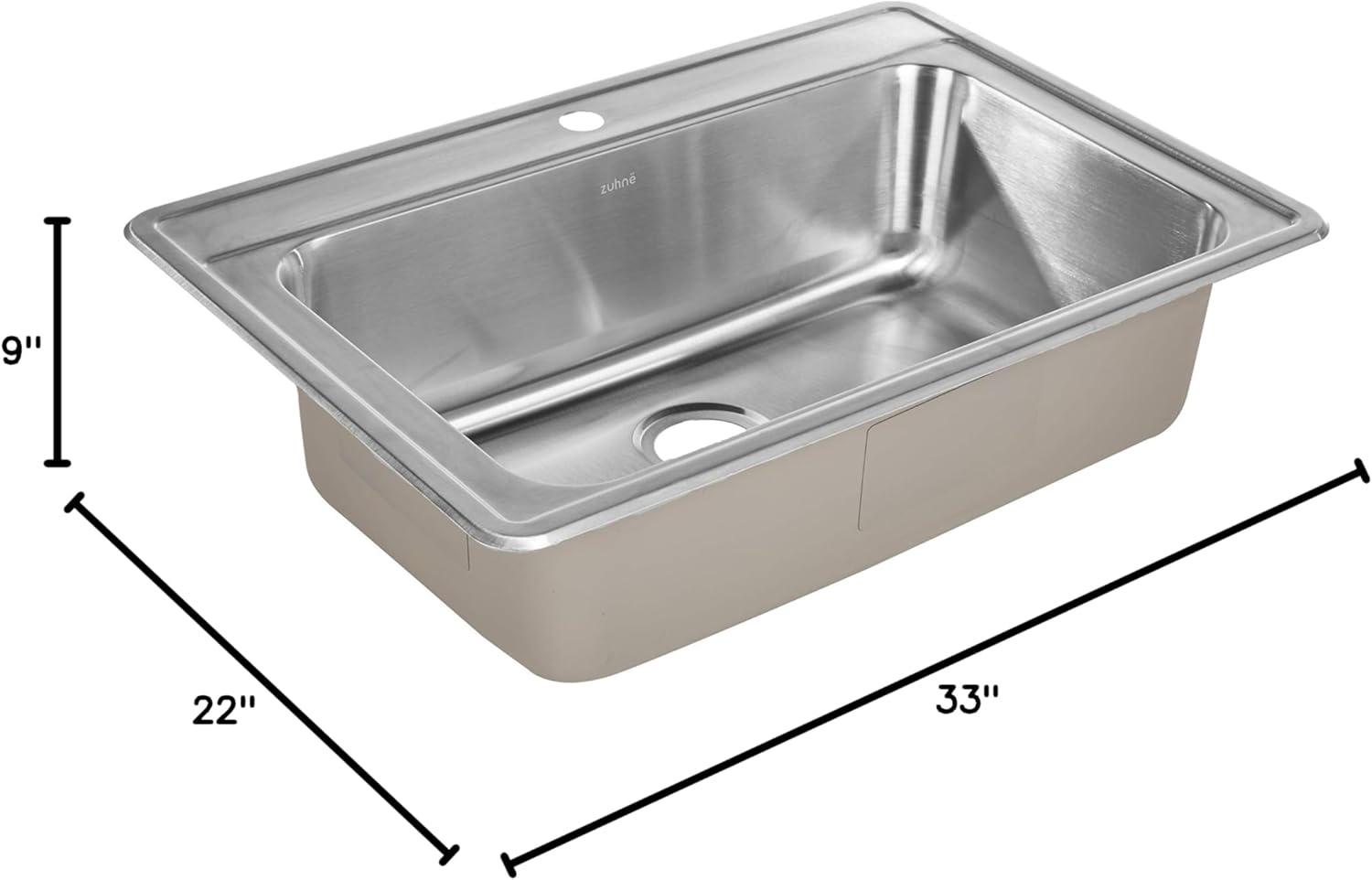 33x22 Brushed Stainless Steel Single Bowl Kitchen Sink