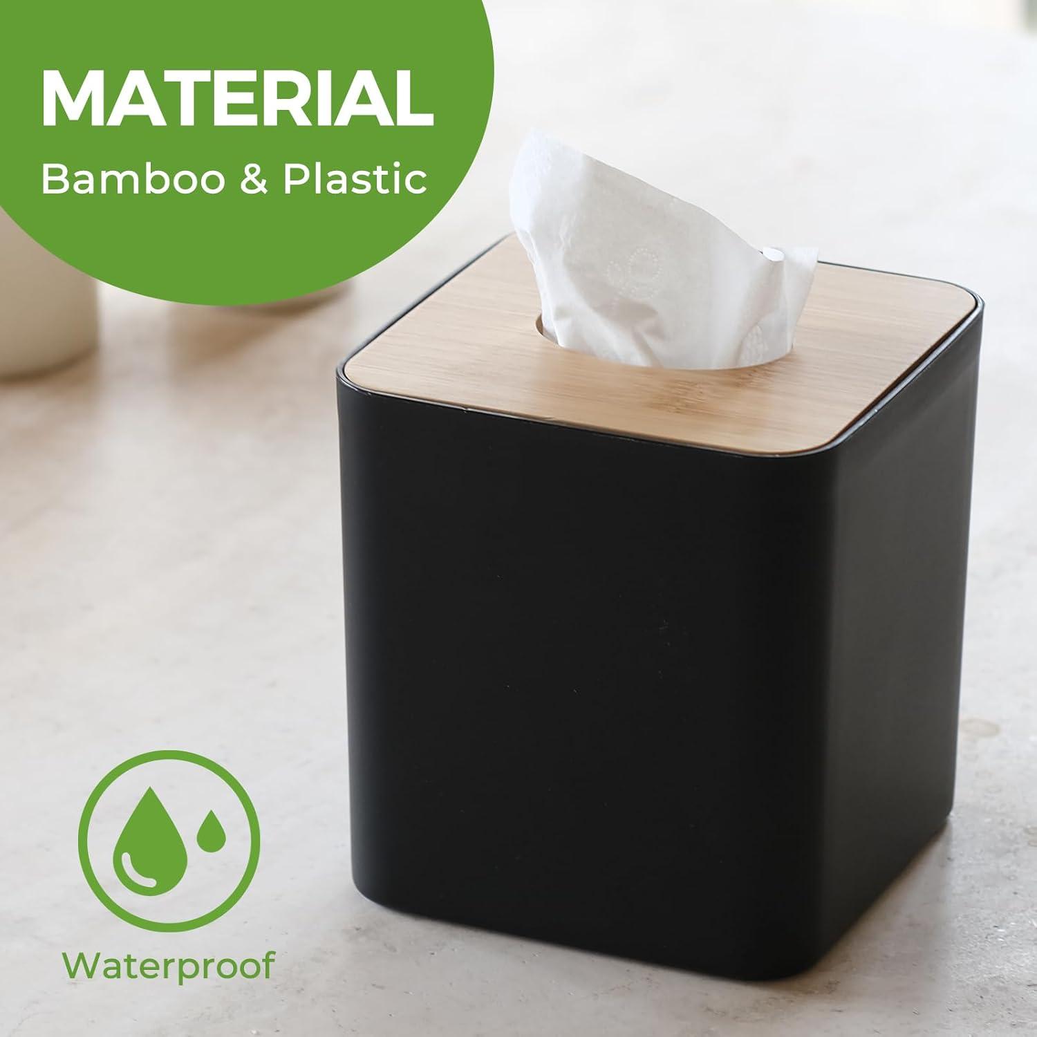 Black Bamboo Lid Square Tissue Box Holder