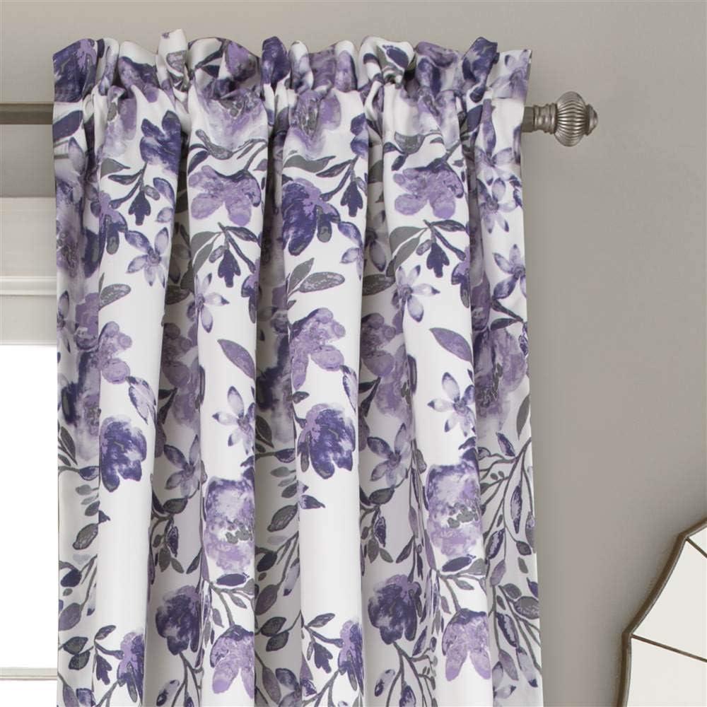 Lush Decor Tanisha Room Darkening 95" x 52" + 2" Header Floral Purple 3" Rod Pocket Pair Window Panel