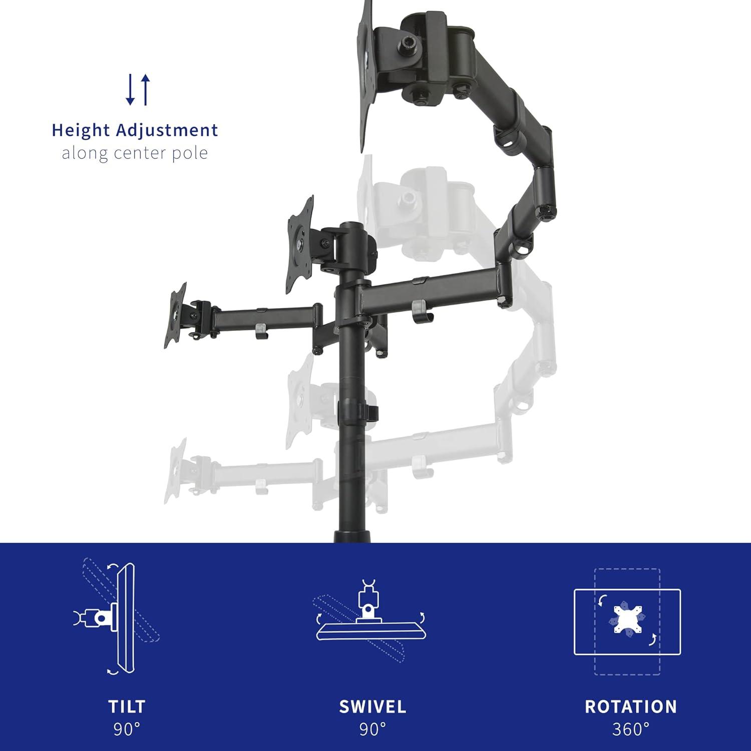 VIVO Triple Monitor Adjustable Mount Articulating Stand for 3 Screens up to 24"