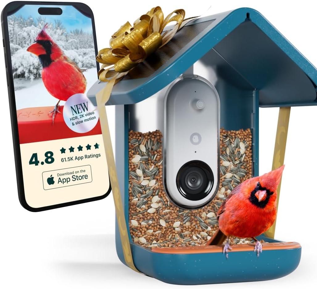 Bird Buddy Smart Bird Feeder with Camera and Solar Roof: Weather-Resistant, Hanging or Pole Mount