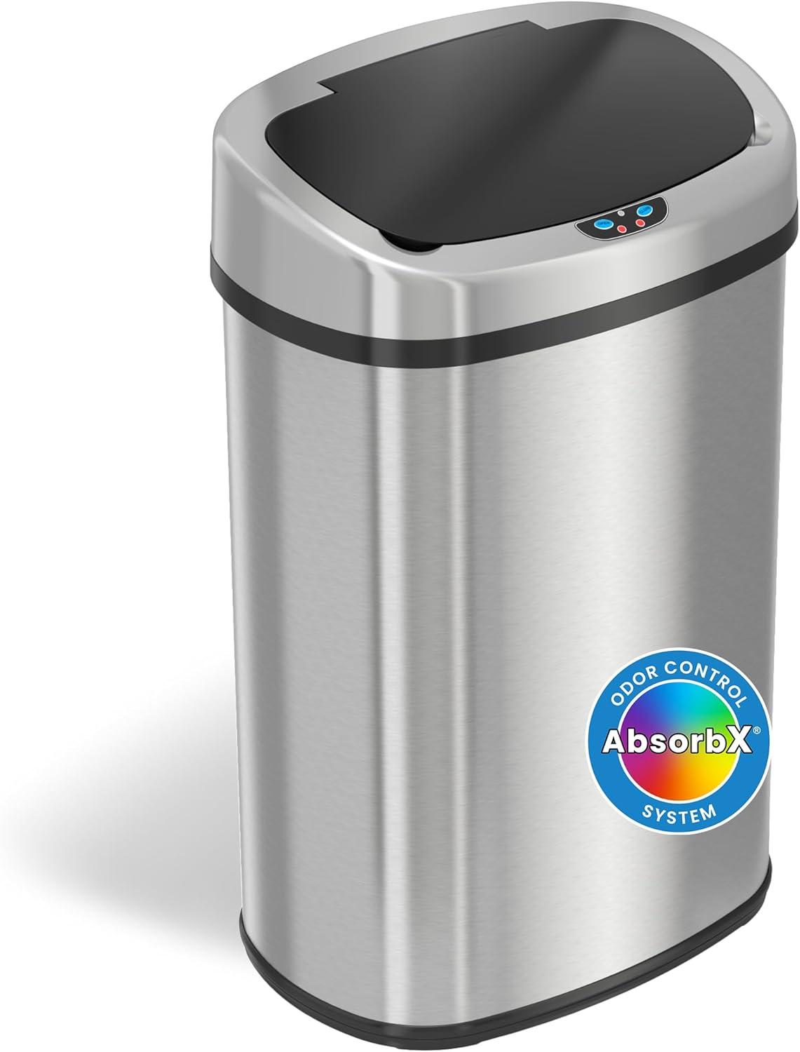 iTouchless Sensor Kitchen Trash Can with AbsorbX Odor Filter 13 Gallon Silver Stainless Steel