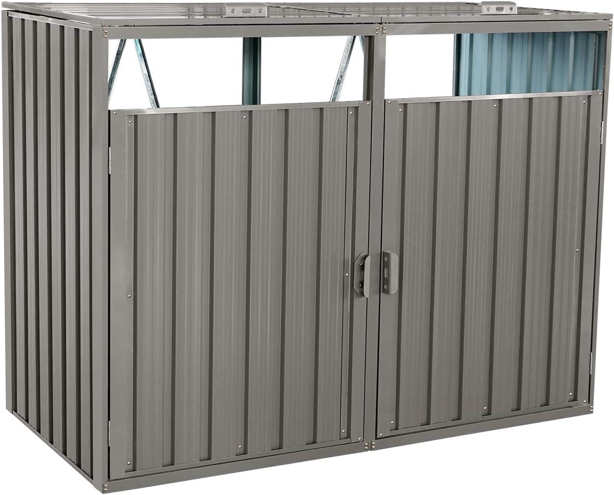 Gray Waterproof Plastic Outdoor Garbage Bin Storage Shed