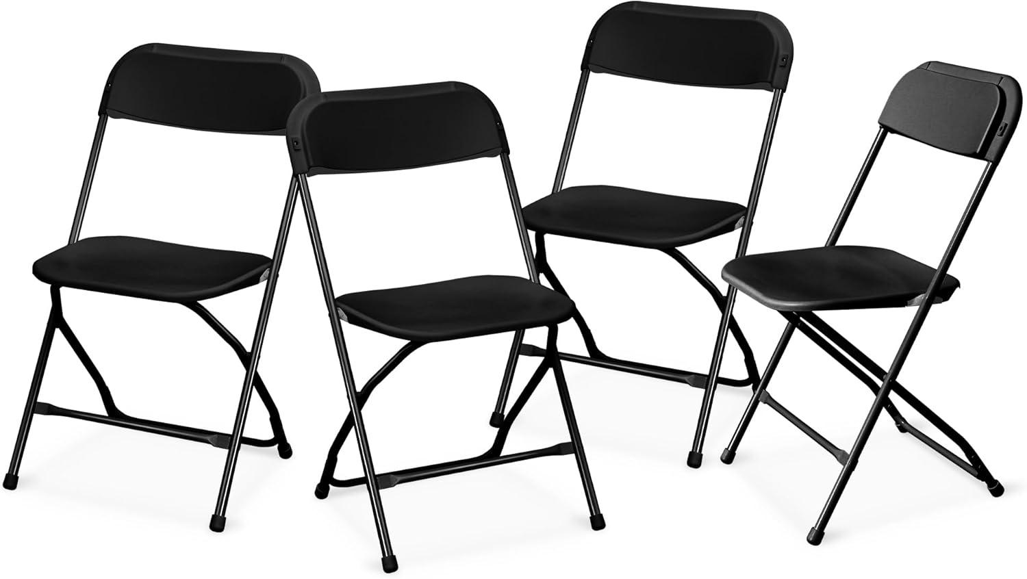 Set of 4 Black Plastic Folding Chairs with Steel Frame