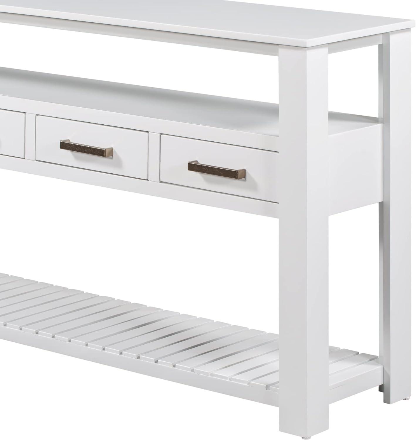 White Sofa Side Table, Atumon Storage Console Table, Modern Entryway Table, Wood Buffet Sideboard, Console Table with 4 Drawers and 2 Shelves, Console Table for Entryway Hallway Living Room