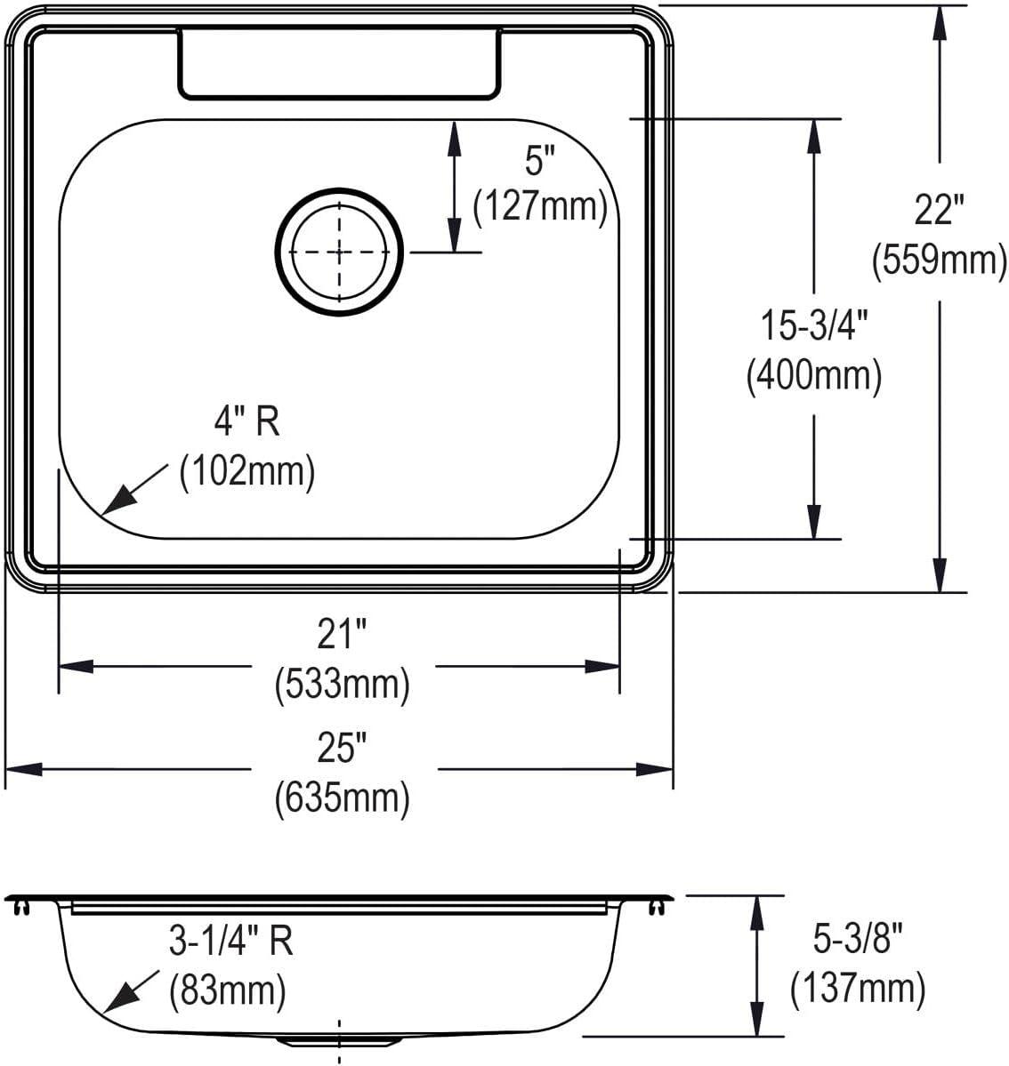 Dayton Single Bowl Three-Hole Drop-In Stainless Steel Sink