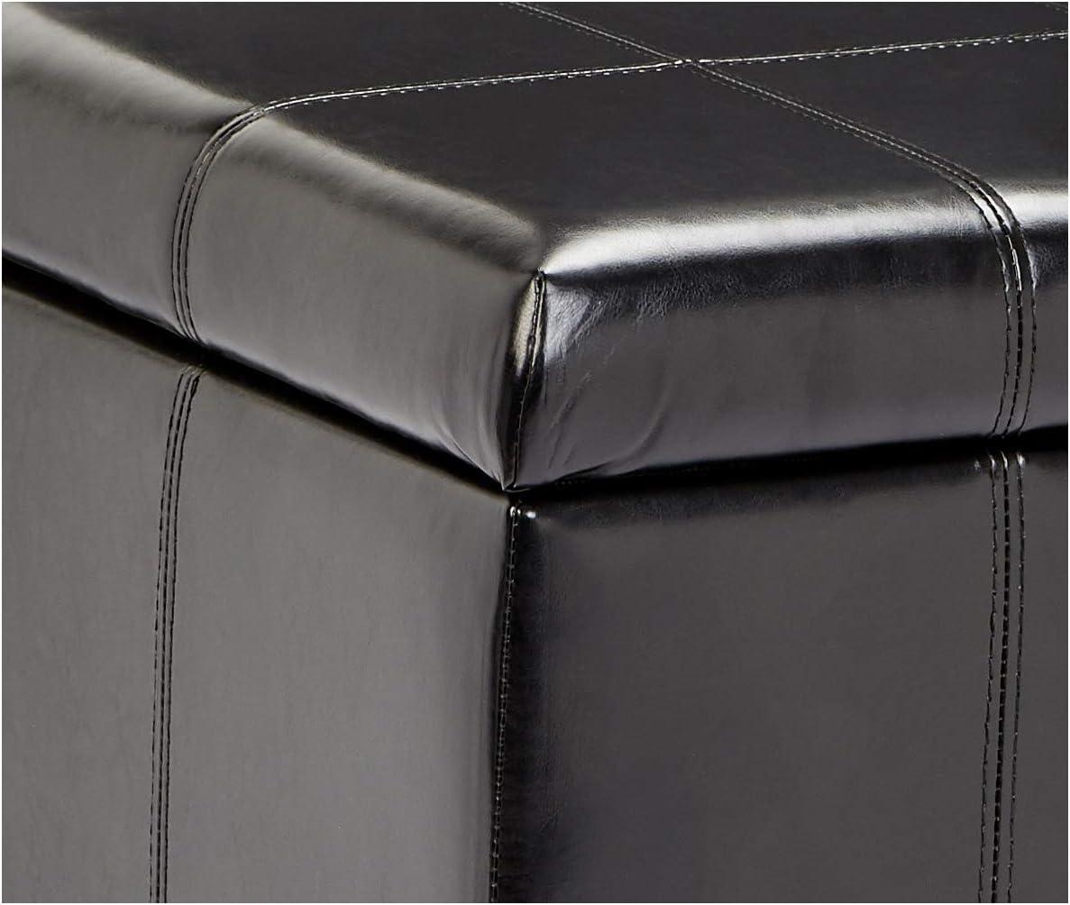 Midnight Black Faux-Leather Rectangular Storage Ottoman Bench