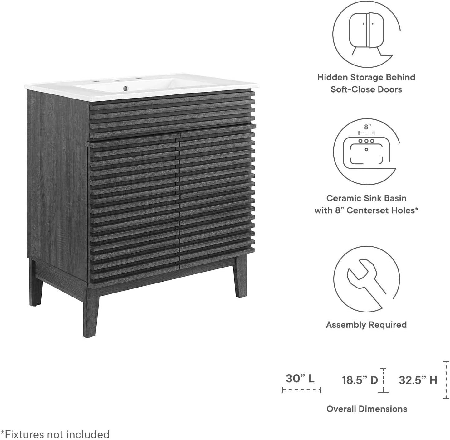 Modway Render 30" Bathroom Vanity Cabinet in Charcaol White