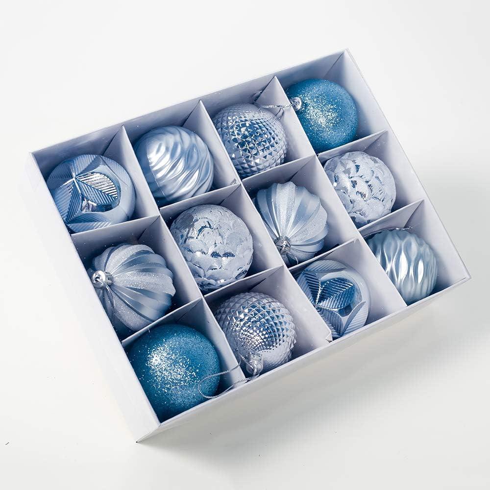 12-Piece Blue and Silver Shatterproof Plastic Christmas Ornaments Set