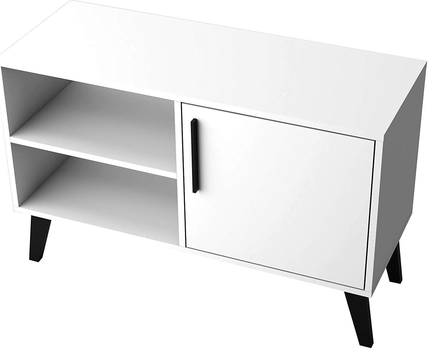 Manhattan Comfort 35.43" Amsterdam TV Stand for TVs up to 42" White: Modern Console with Fixed Shelves