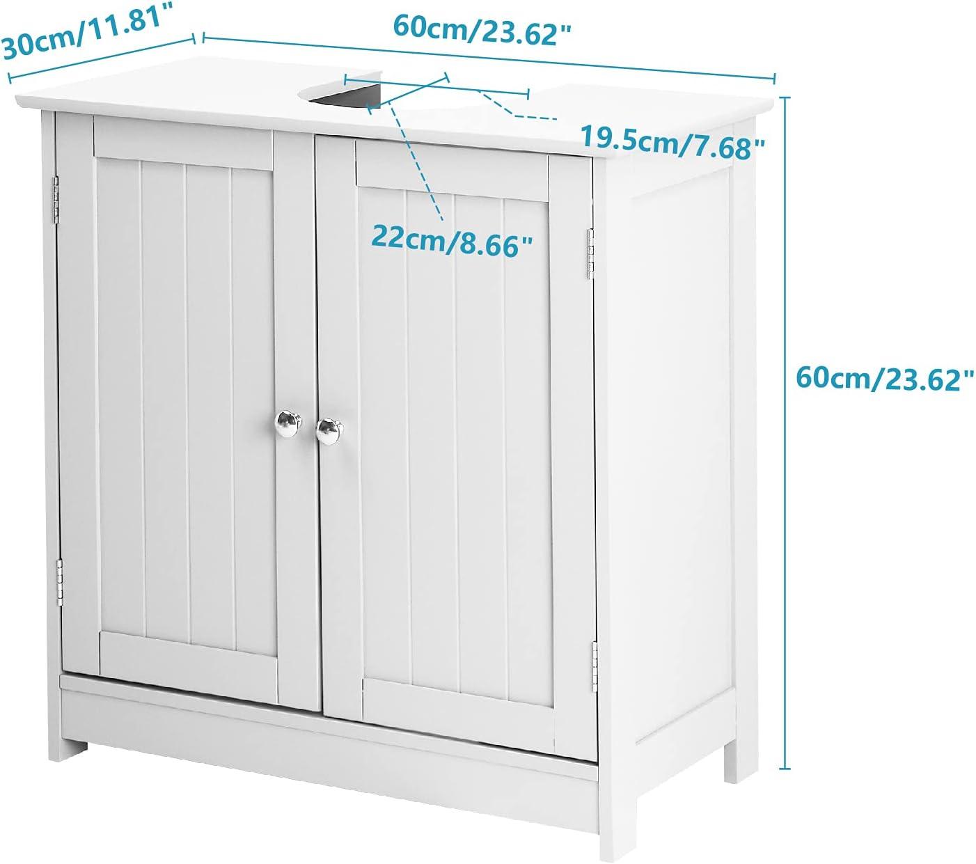 White Engineered Wood Pedestal Bathroom Sink Cabinet with Slatted Doors