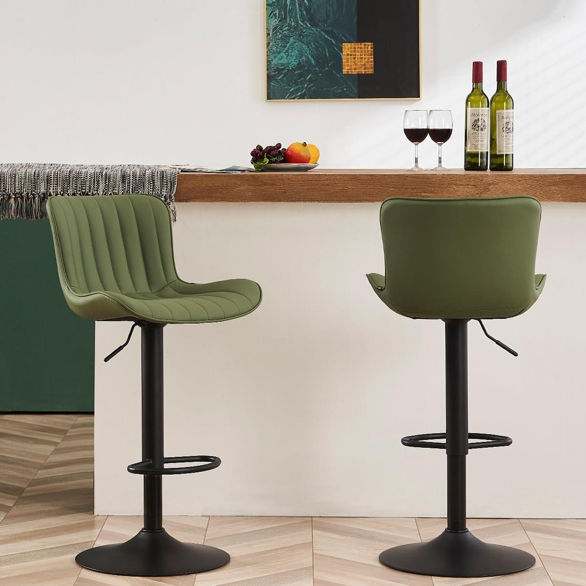 Zager Swivel Adjustable Height Bar Stools, Leather Upholstered Counter Stools, Modern Pub Stool