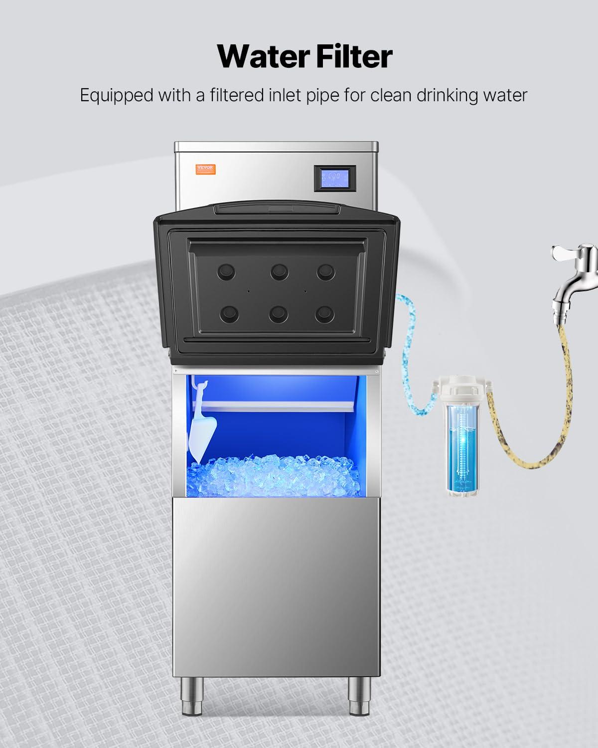 VEVOR Commercial Ice Maker Storage Bin, 250LBS Capacity Ice Bin, Stainless Steel Ice Storage Bin with Filter and Adjustable Anti-Slip Rubber Feet, Suitable for Restaurant Hotel and Beverage Shops