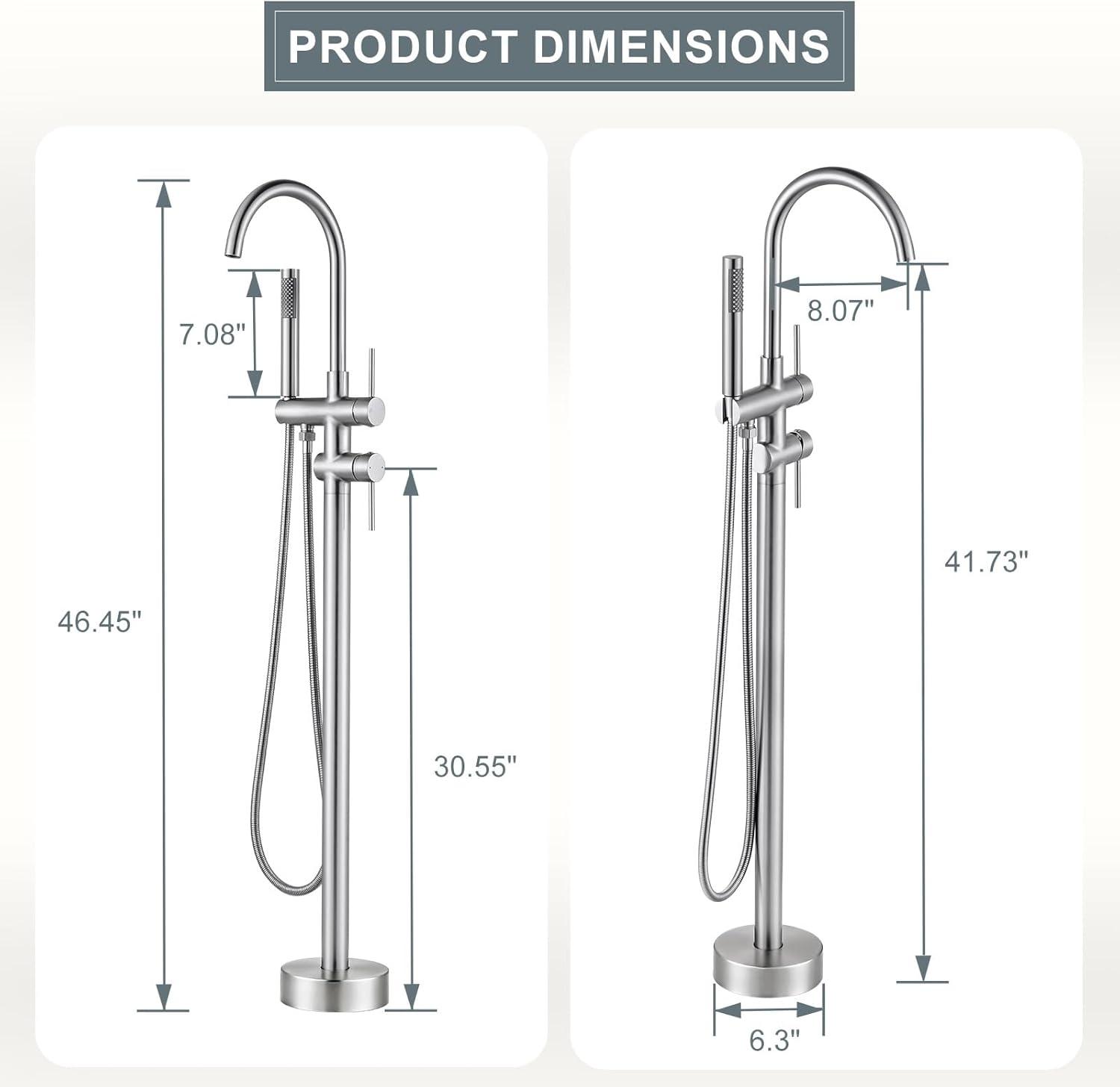 AWZTOO Floor Mount Tub Faucet With Hand Shower Double Handle Bathtub Faucets Freestanding Bathroom Tub Filler With Handheld Shower Brushed Nickel